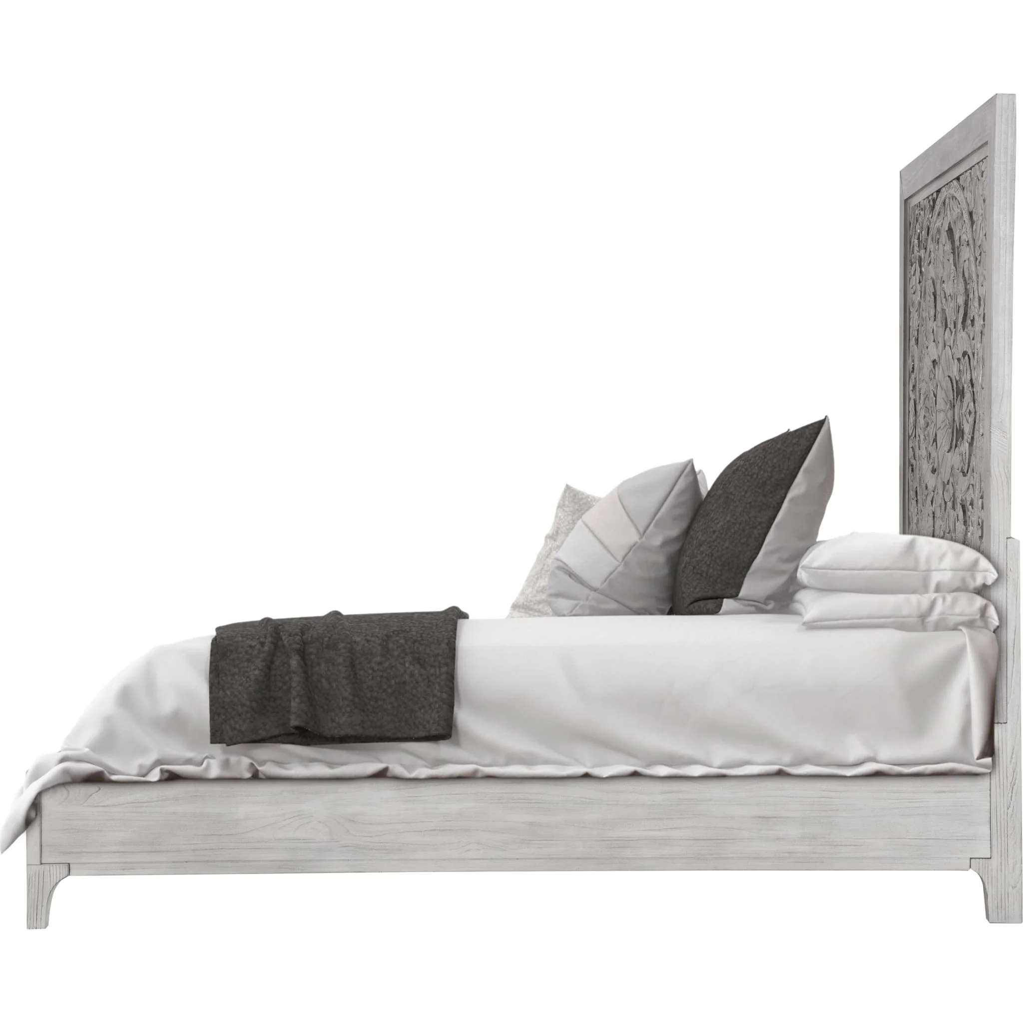 Boho Chic Carved Platform Bed in Washed White - Image 7
