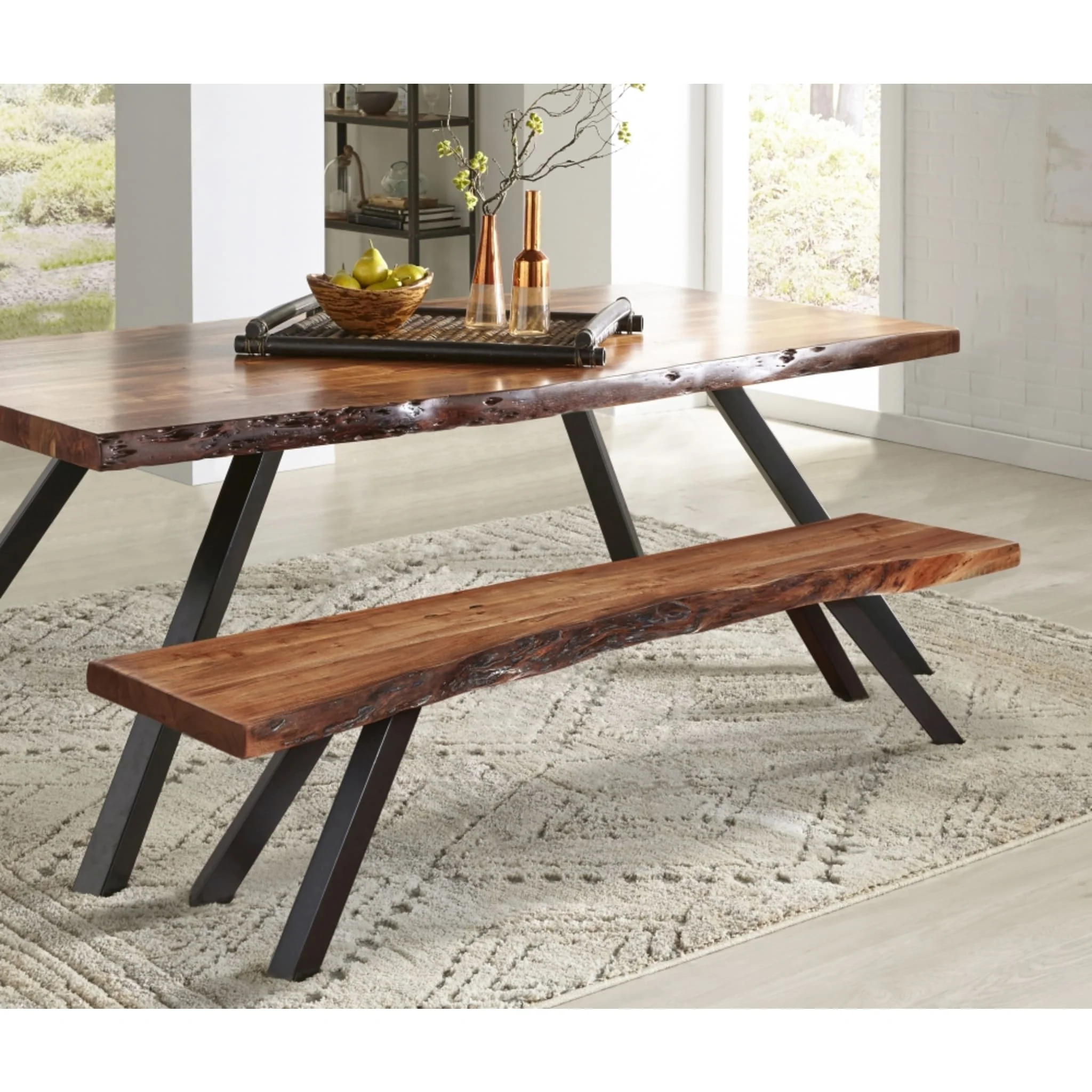 Reese Live Edge Solid Wood Metal Leg Dining Bench in Natural Acacia - Image 4