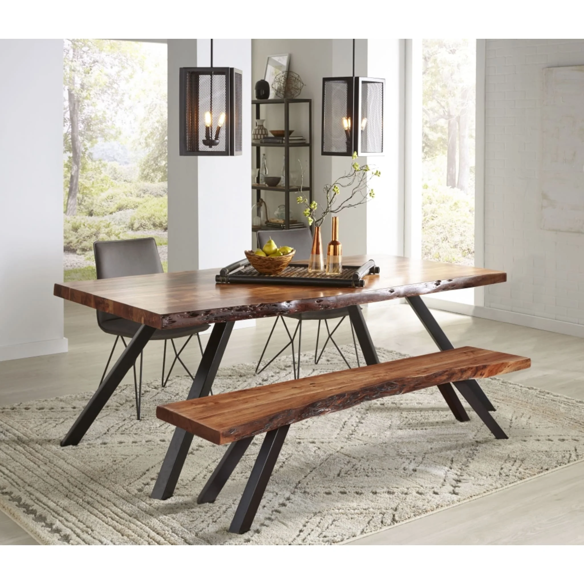 Reese Live Edge Solid Wood Metal Leg Dining Bench in Natural Acacia - Image 5