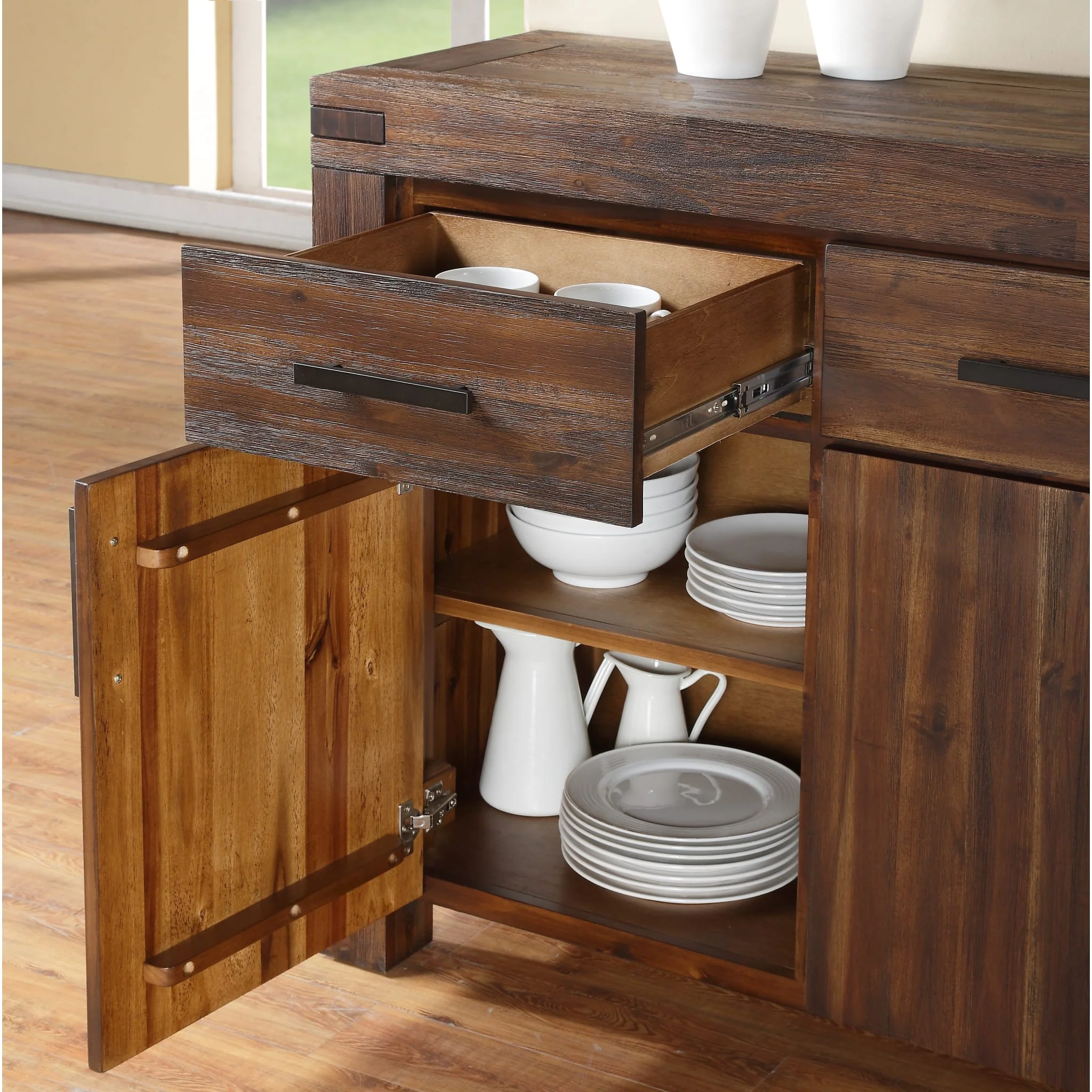 Meadow Three Drawer Three Door Solid Wood Sideboard in Brick Brown - Image 3
