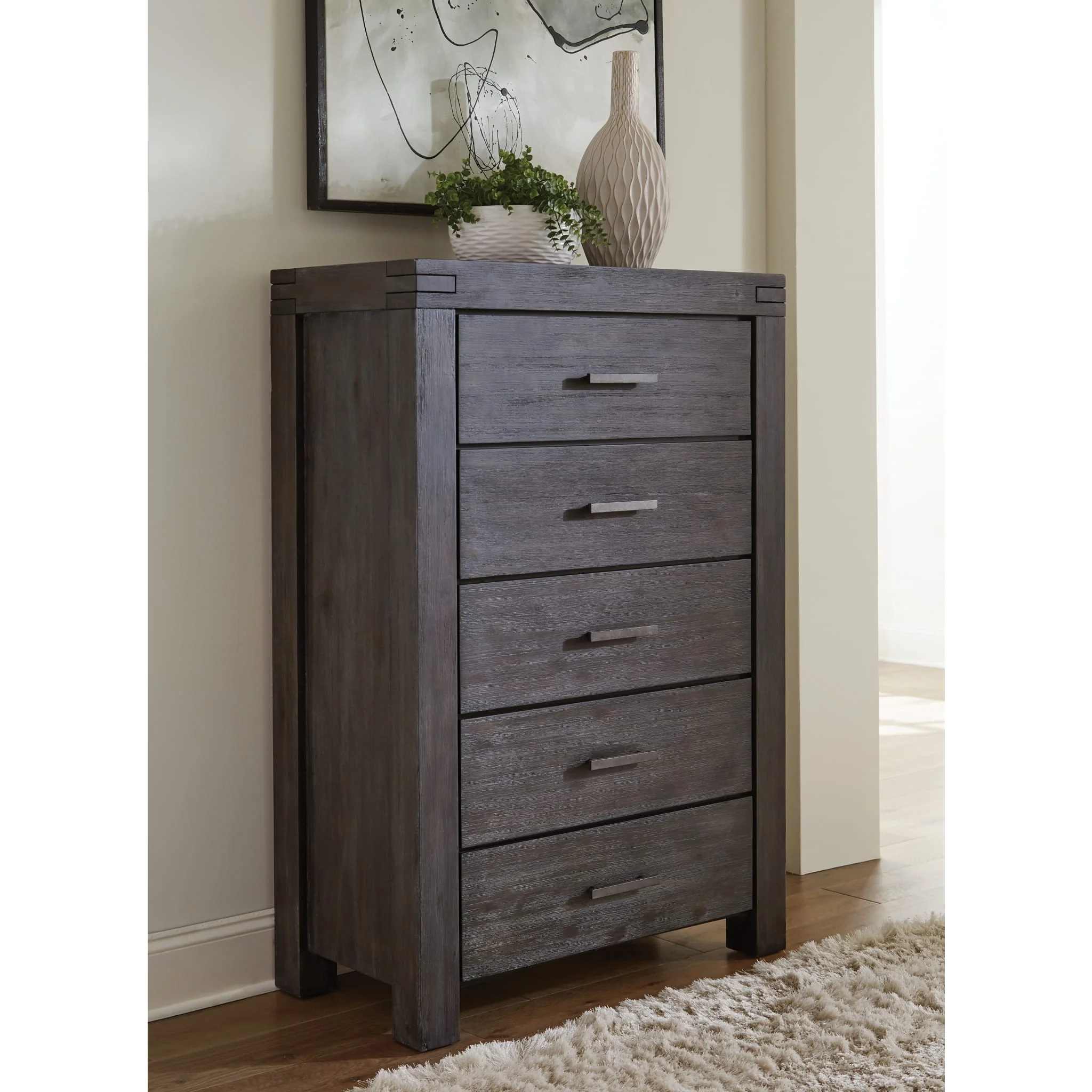 Meadow Five Drawer Solid Wood Chest in Graphite (2024)