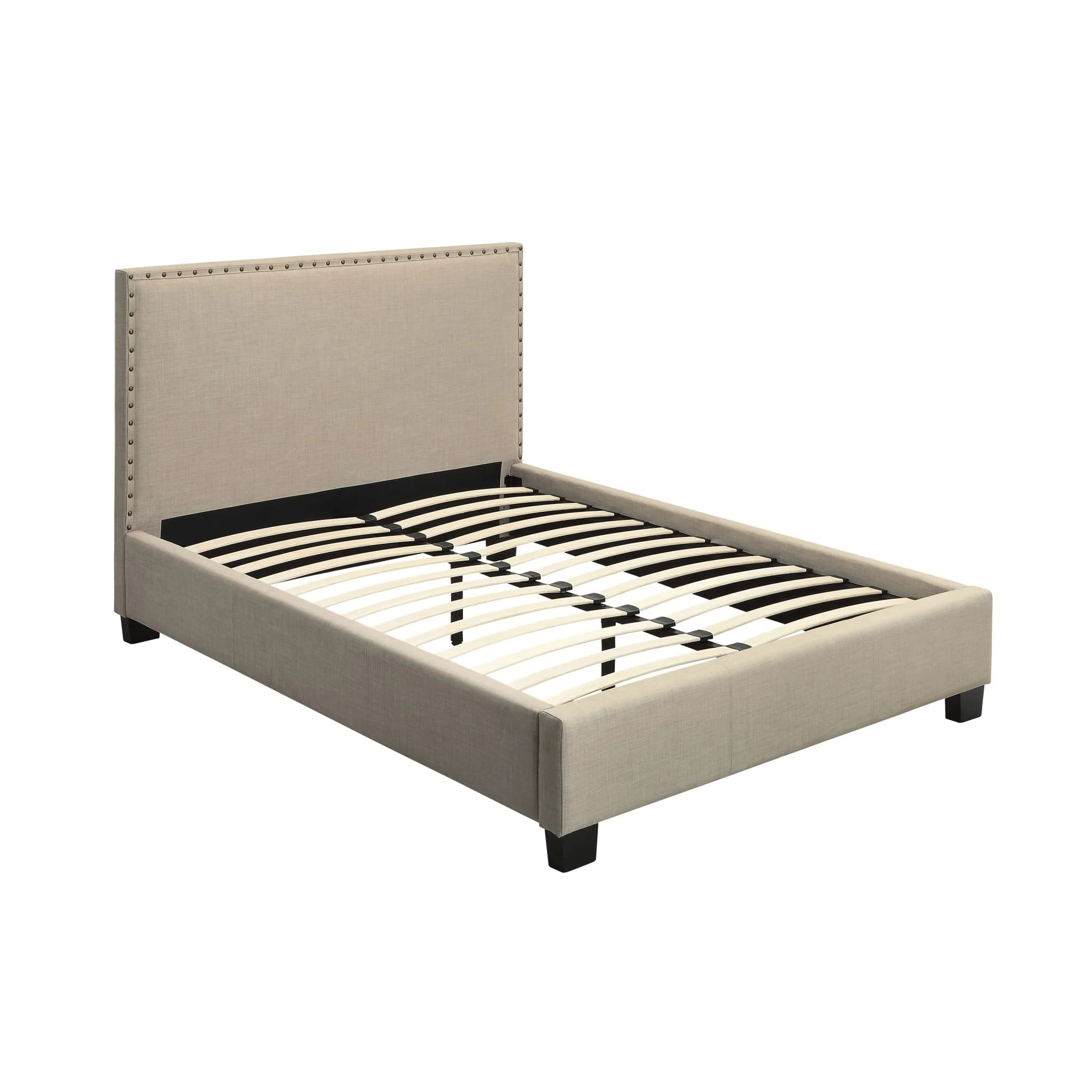 Tavel Nailhead Upholstered Platform Bed in Toast Linen - Image 10
