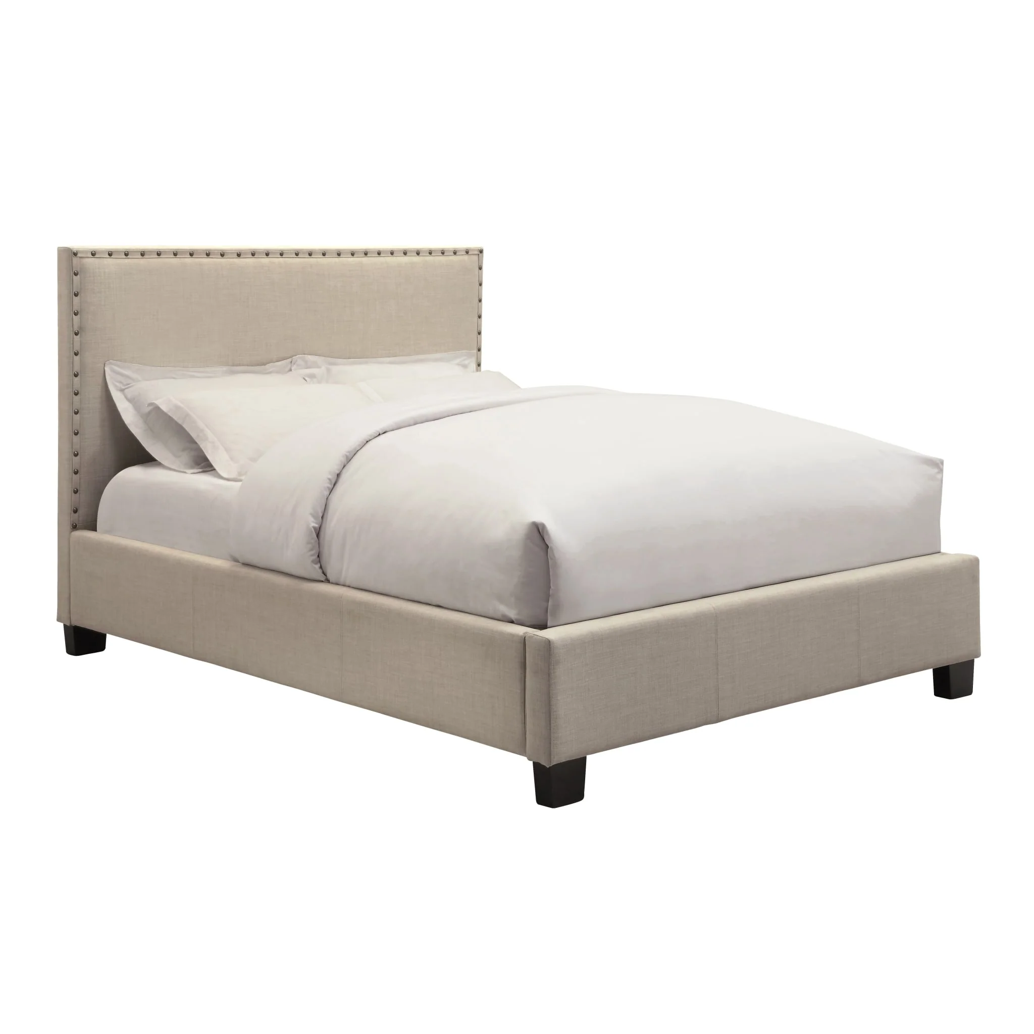 Tavel Nailhead Upholstered Platform Bed in Toast Linen - Image 5