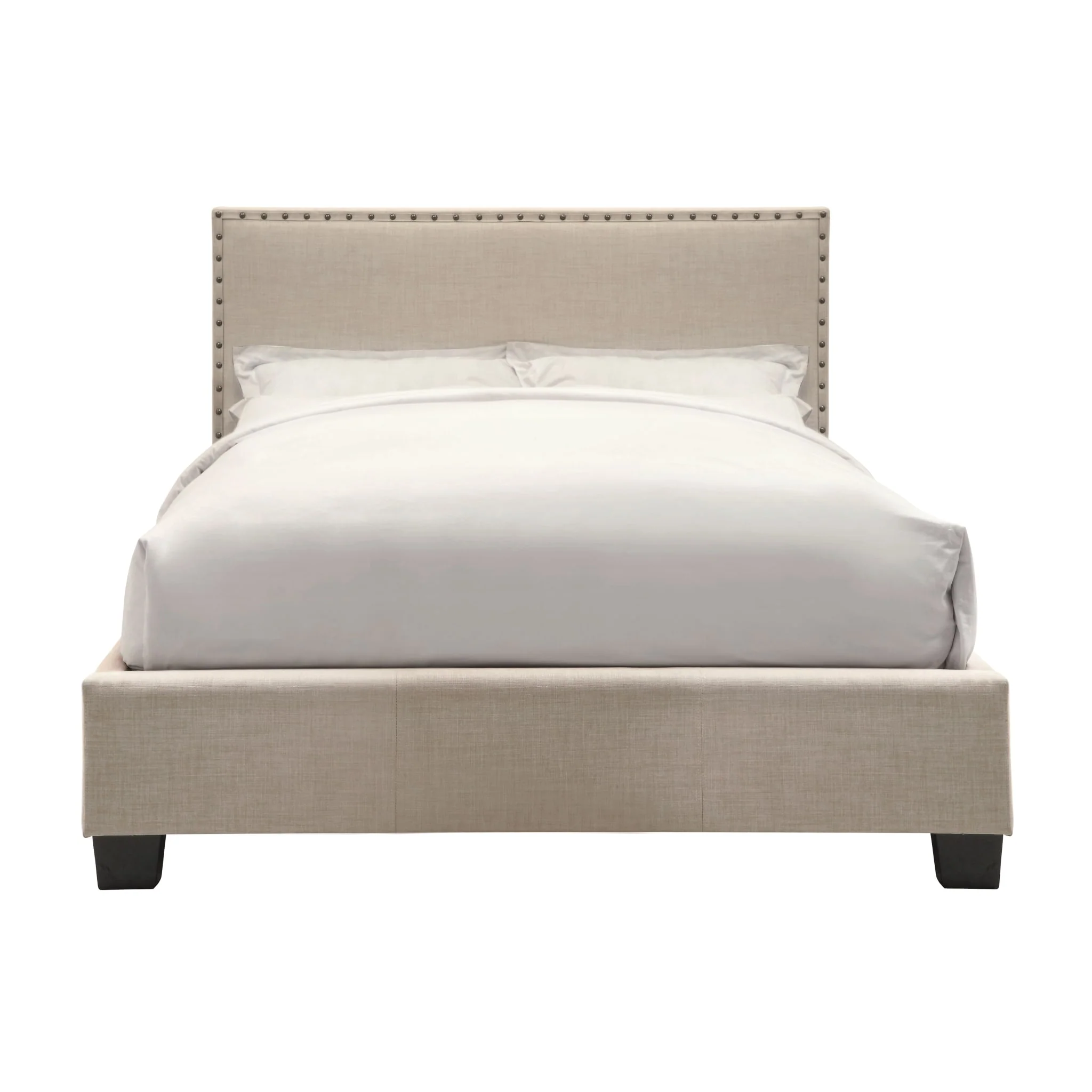 Tavel Nailhead Upholstered Platform Bed in Toast Linen - Image 6