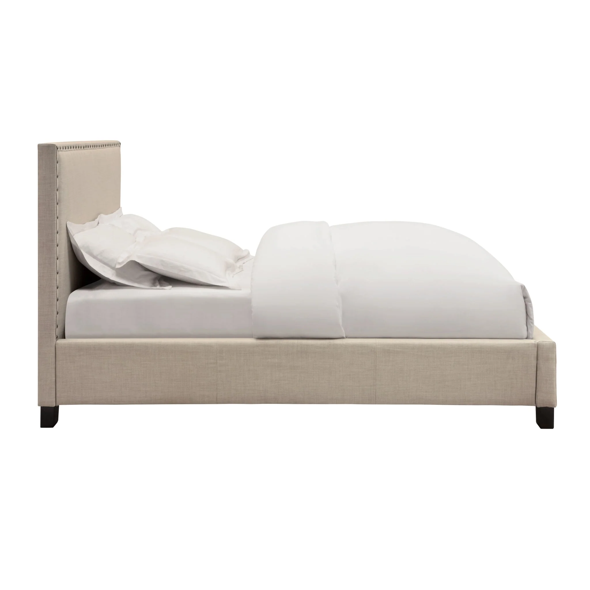 Tavel Nailhead Upholstered Platform Bed in Toast Linen - Image 7