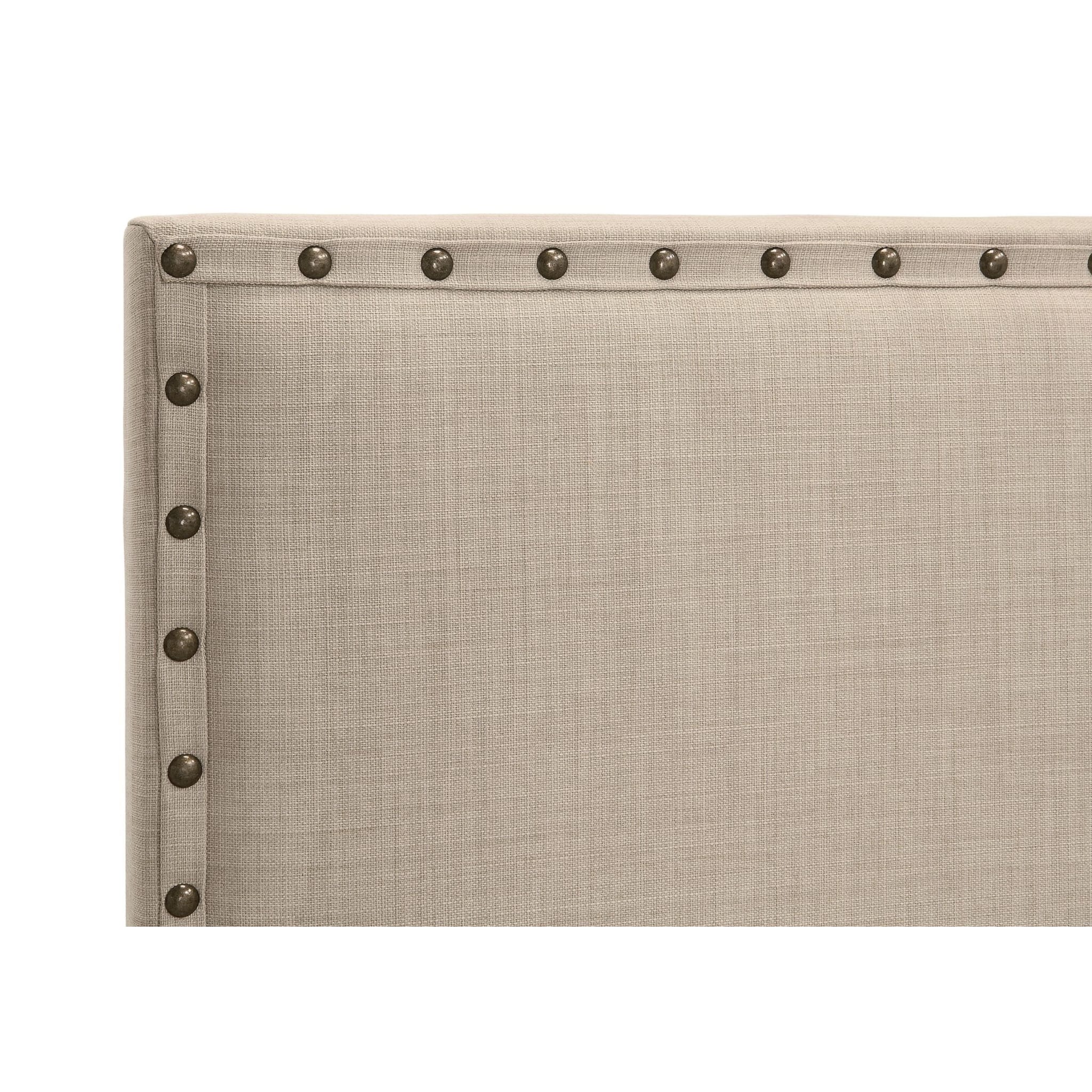 Tavel Nailhead Upholstered Platform Bed in Toast Linen - Image 9