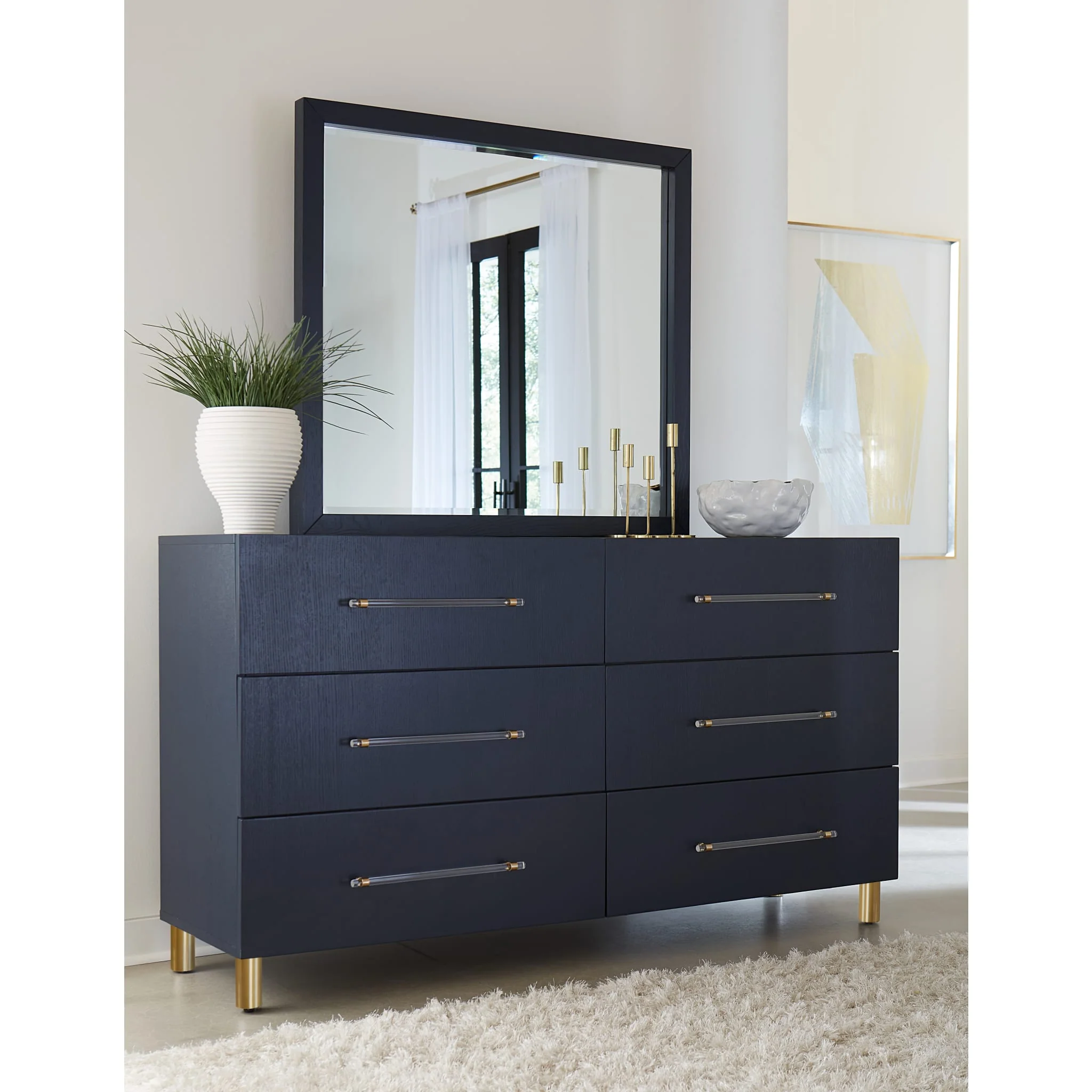 Argento Six Drawer Dresser in Navy Blue and Burnished Brass (2024) - Image 5