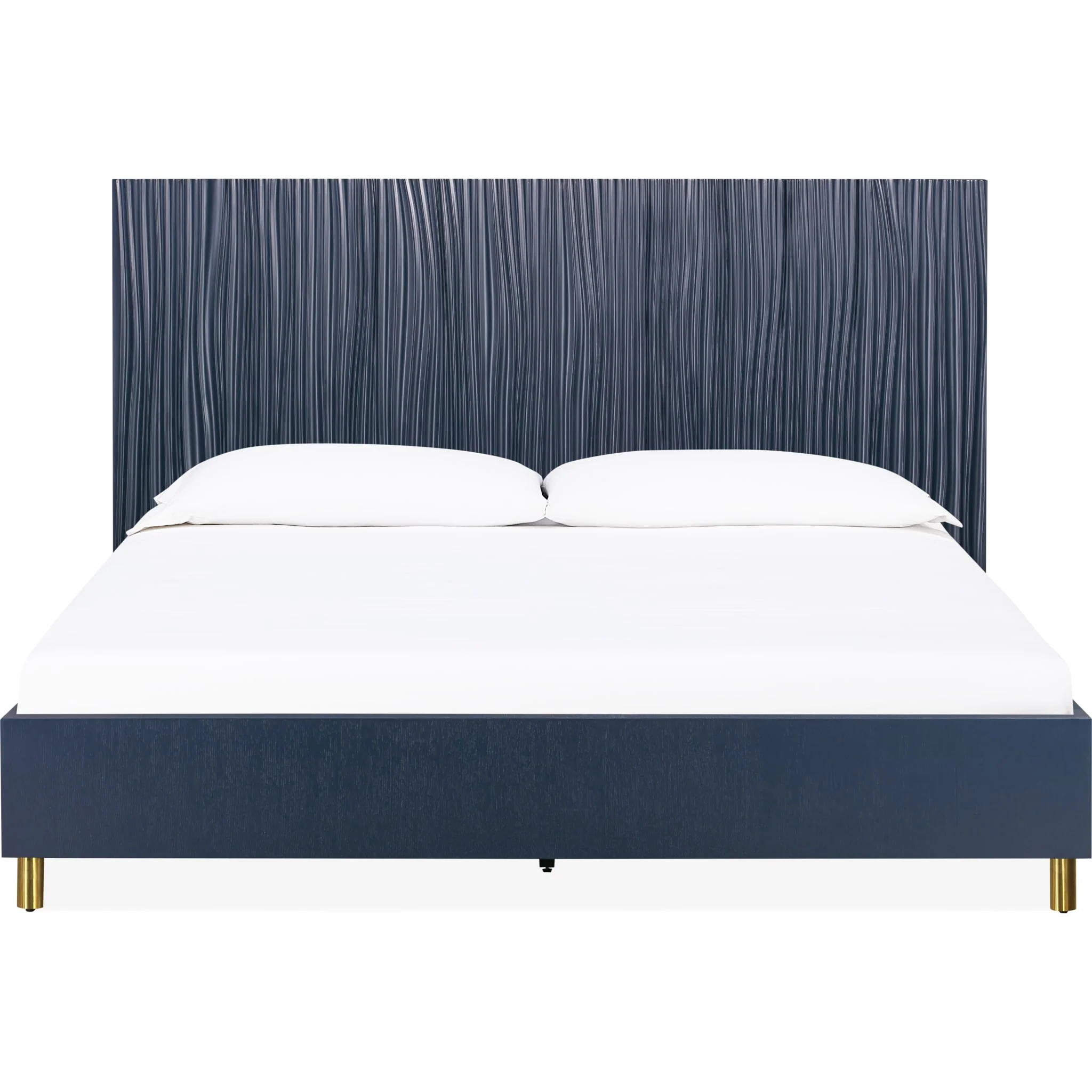 Argento Wave-Patterned Bed in Navy Blue and Burnished Brass - Image 6