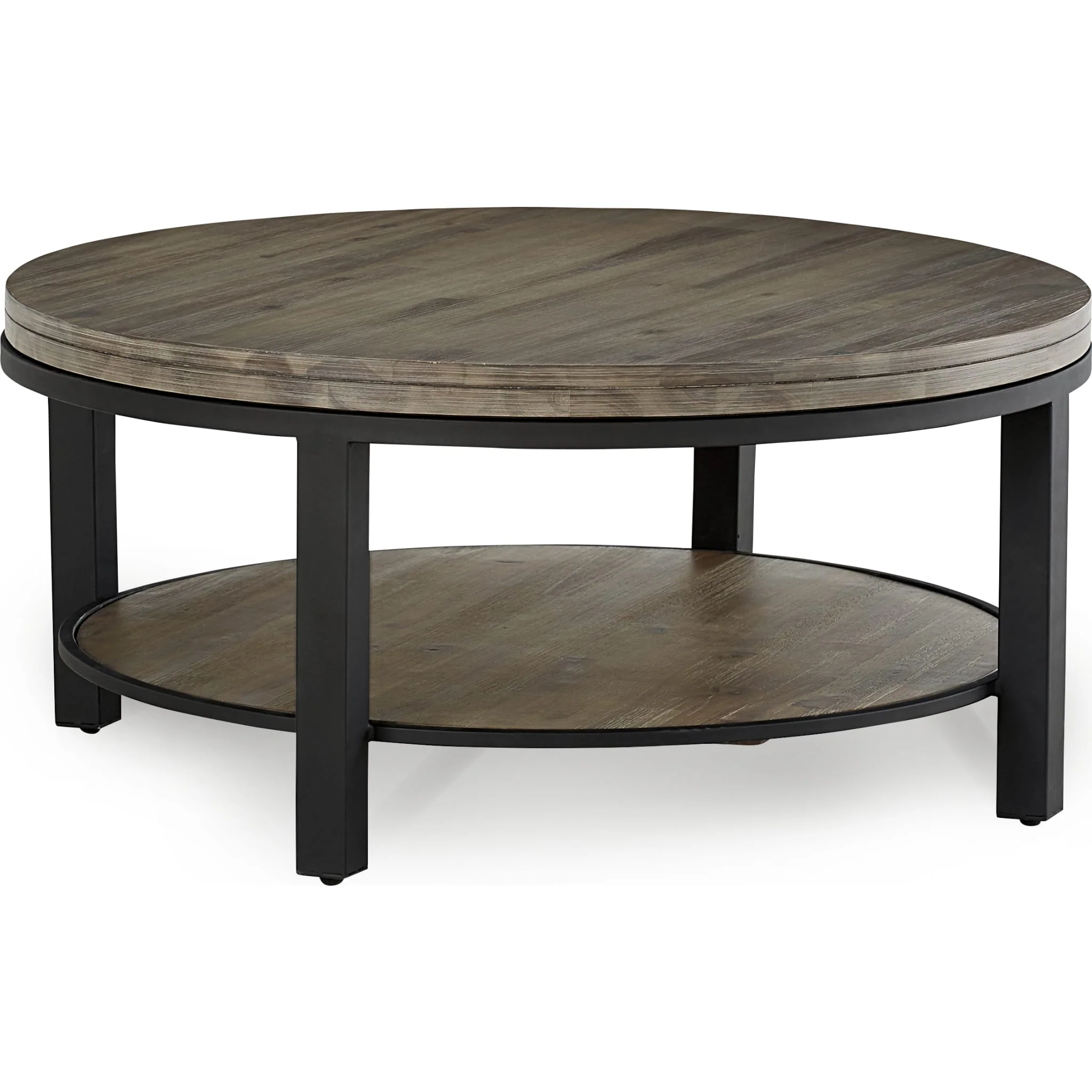 Canyon Solid Wood and Metal Round Coffee Table in Washed Grey - Image 3