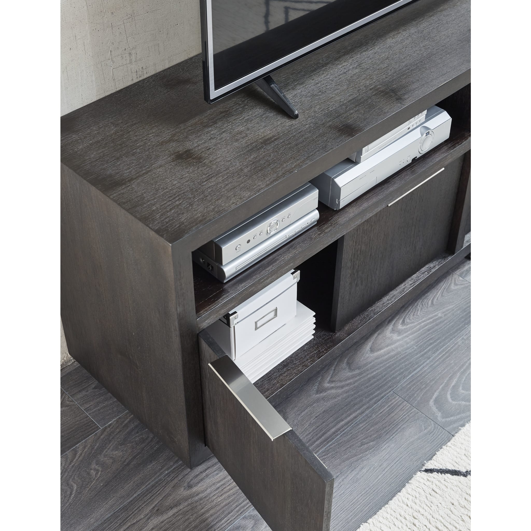 Oxford Solid Wood 74 inch Media Console in Basalt Grey - Image 3