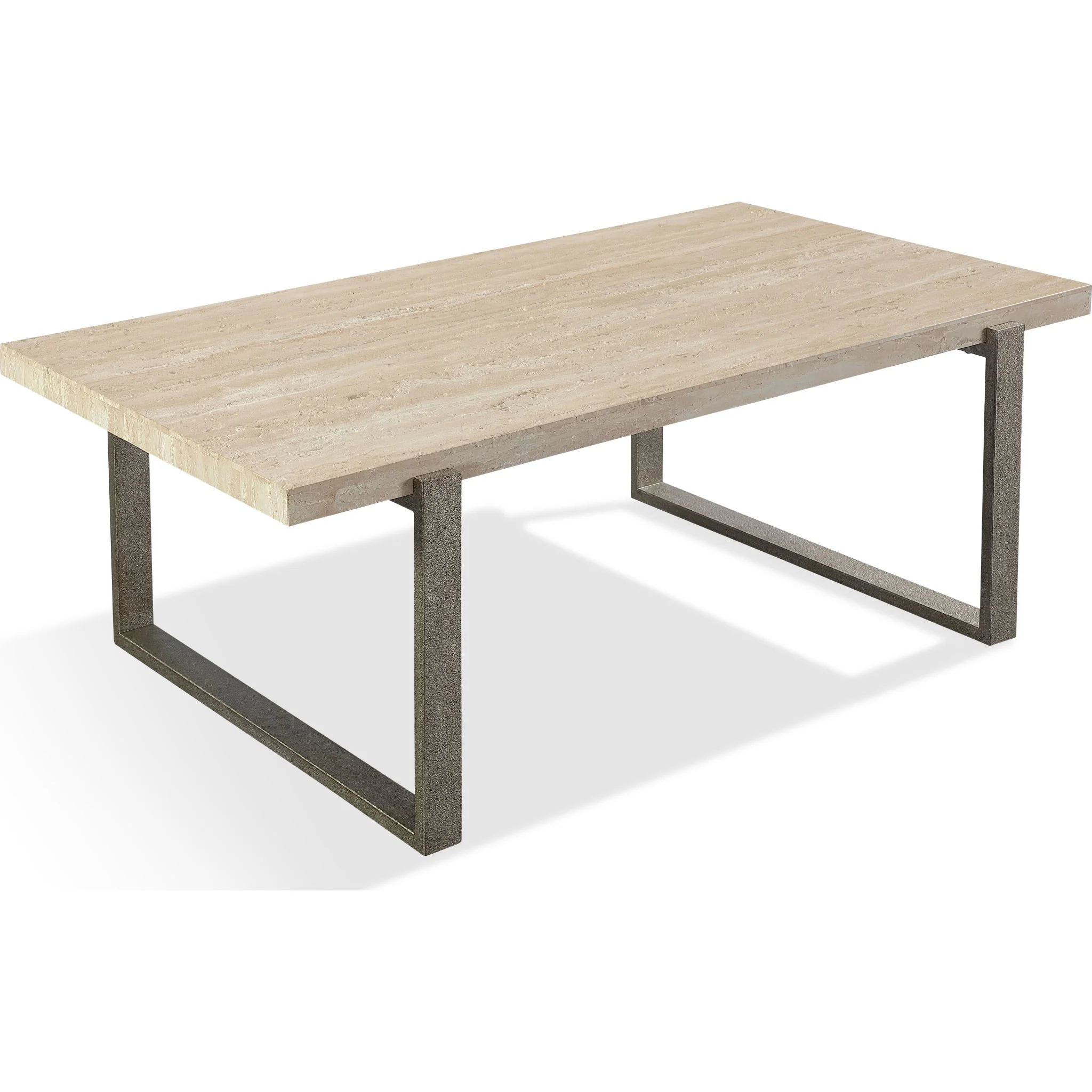 Ariela Natural Travertine Coffee Table with Bronze Metal Base - Image 5
