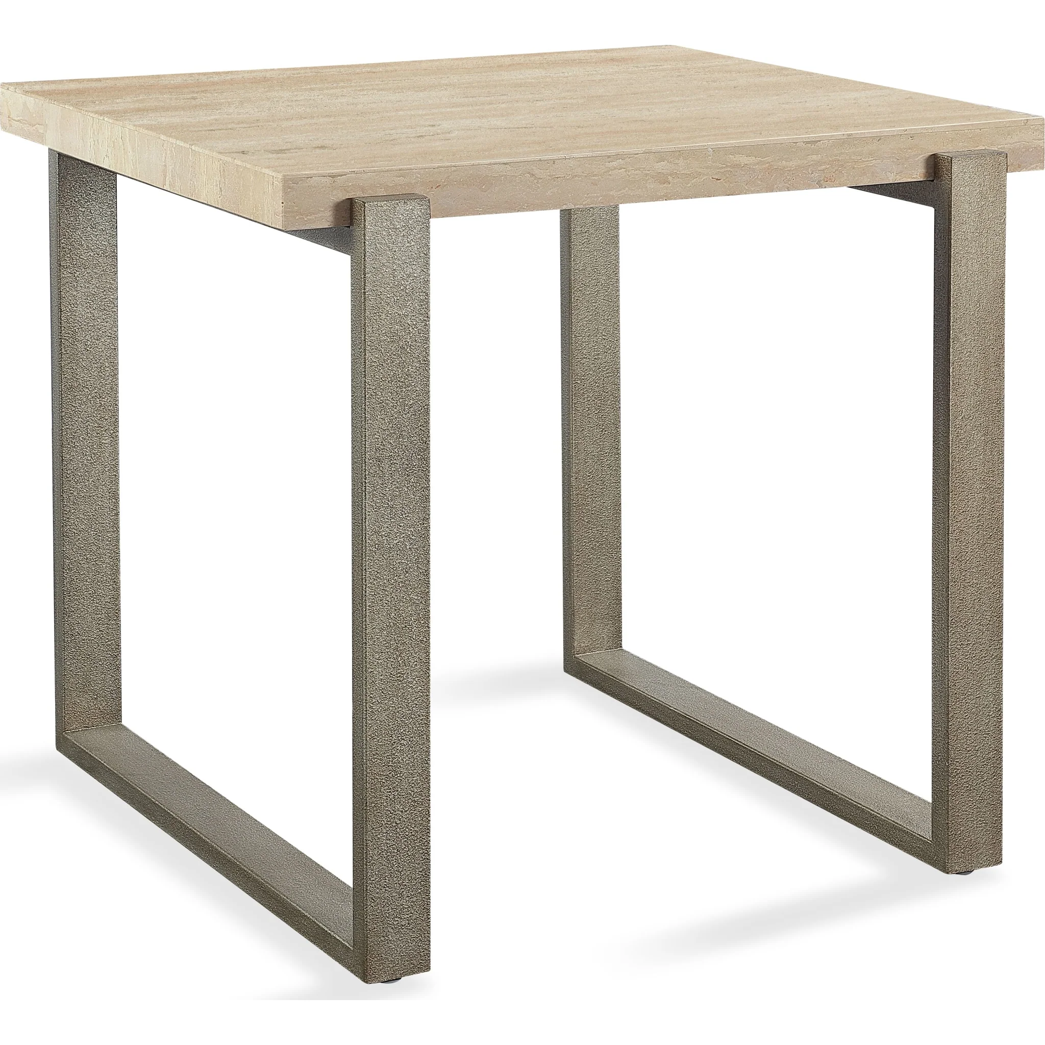 Ariela Natural Travertine End Table with Bronze Metal Base - Image 4