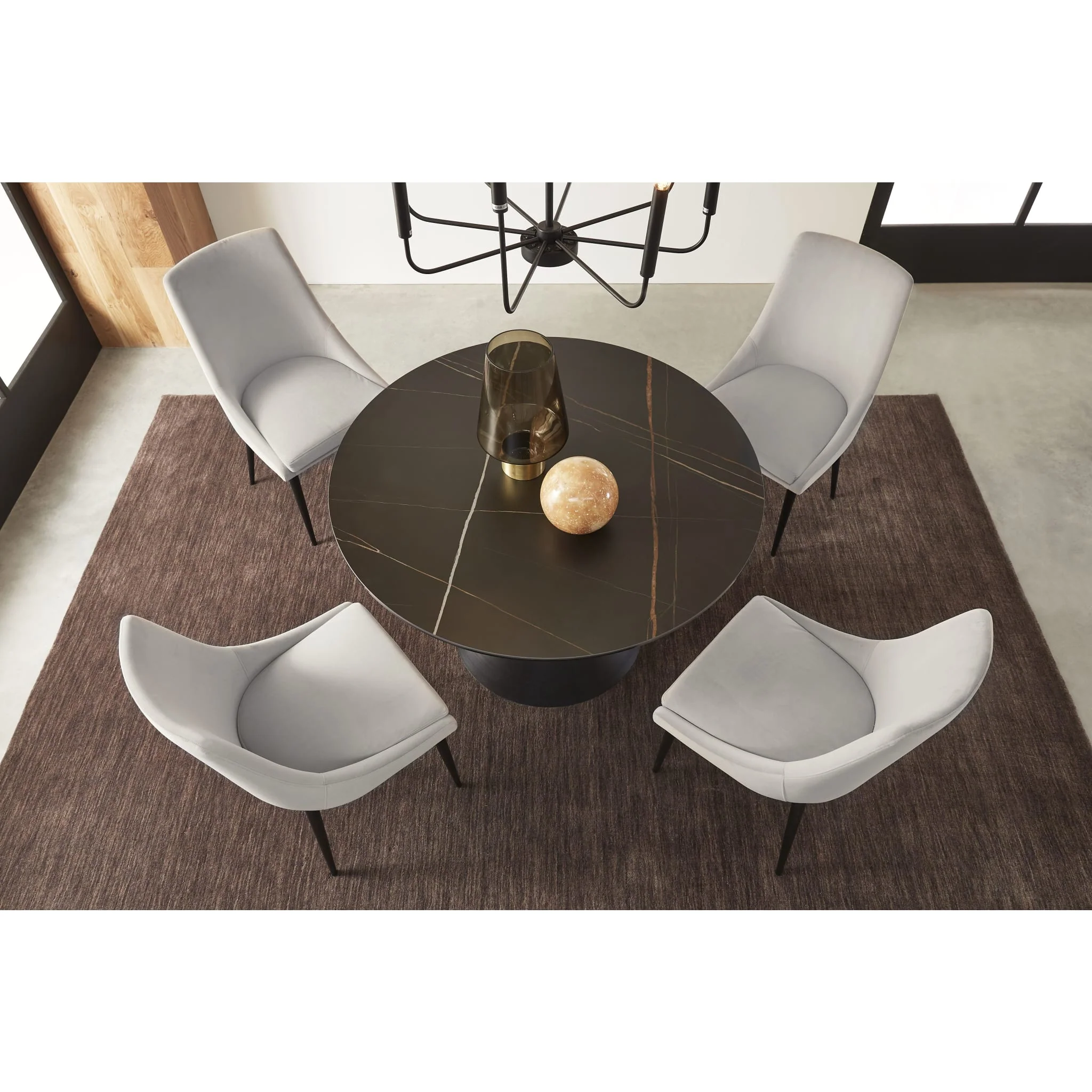 Winston Stone Top Metal Base Round Dining Table in Black - Image 3