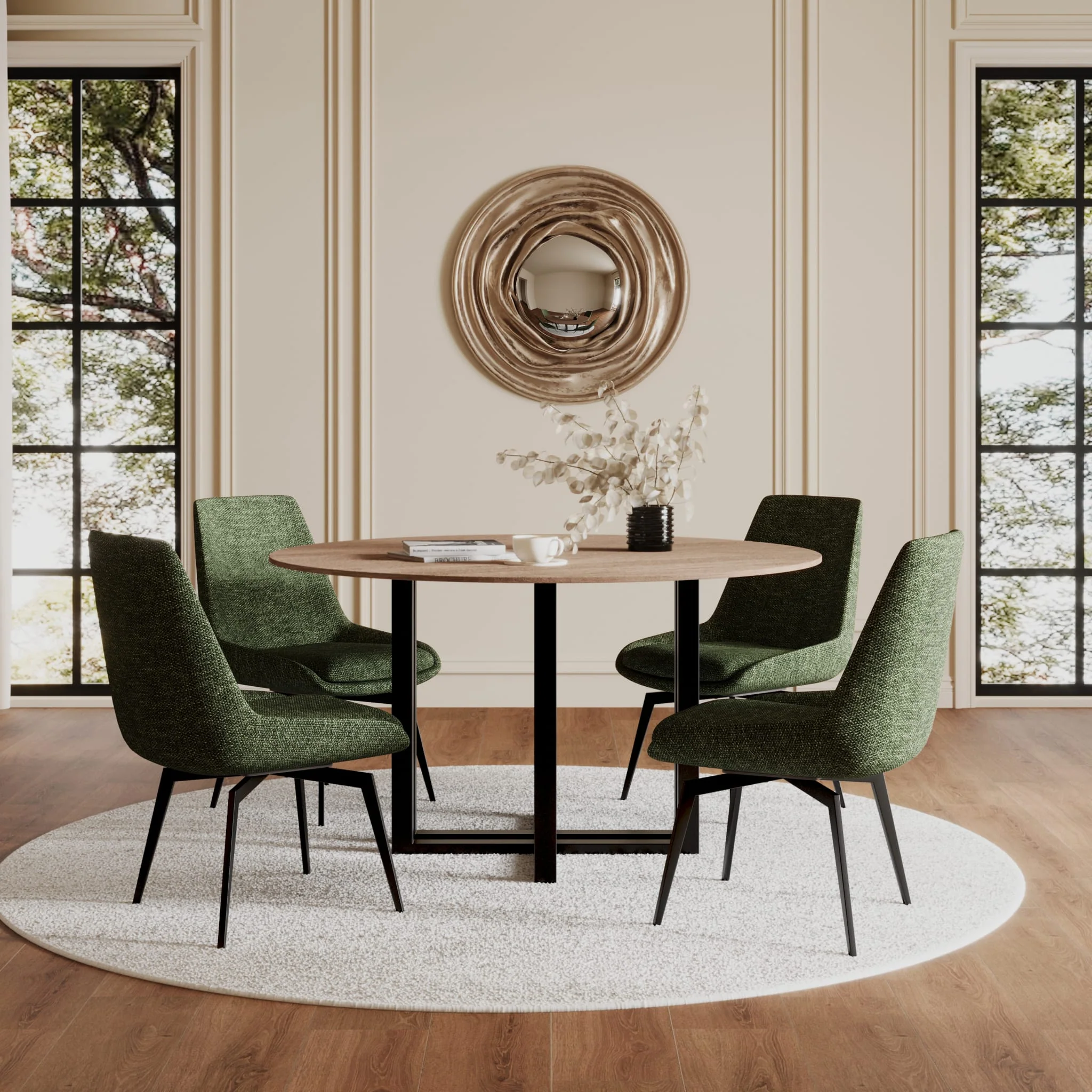CEO Wood Pattern Round Sintered Stone Dining Table in Gunmetal and Washed Oak - Image 8