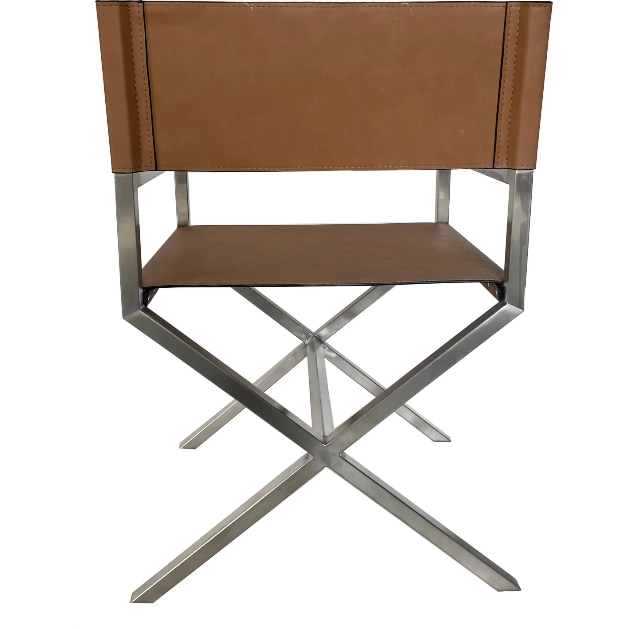 One Modern Coastal Director's Dining Arm Chair in Cognac and Brushed Stainless Steel - Image 3