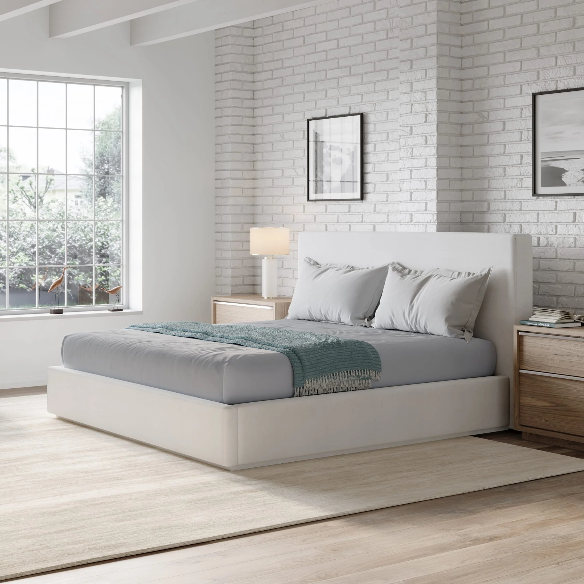 One Upholstered Platform Bed in Pearl (2026) - Image 5