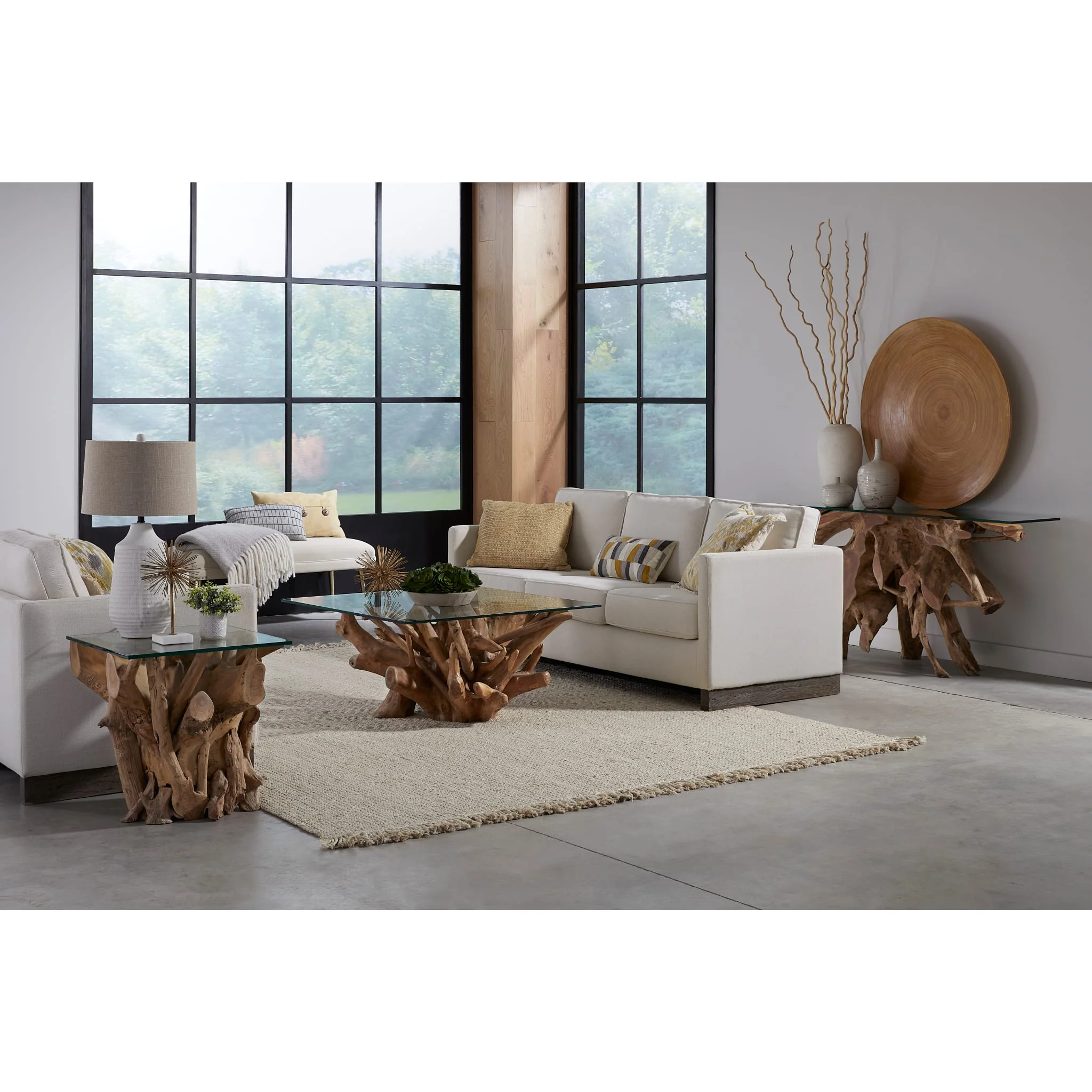One Solid Teak Root Glass Top Coffee Table - Image 3
