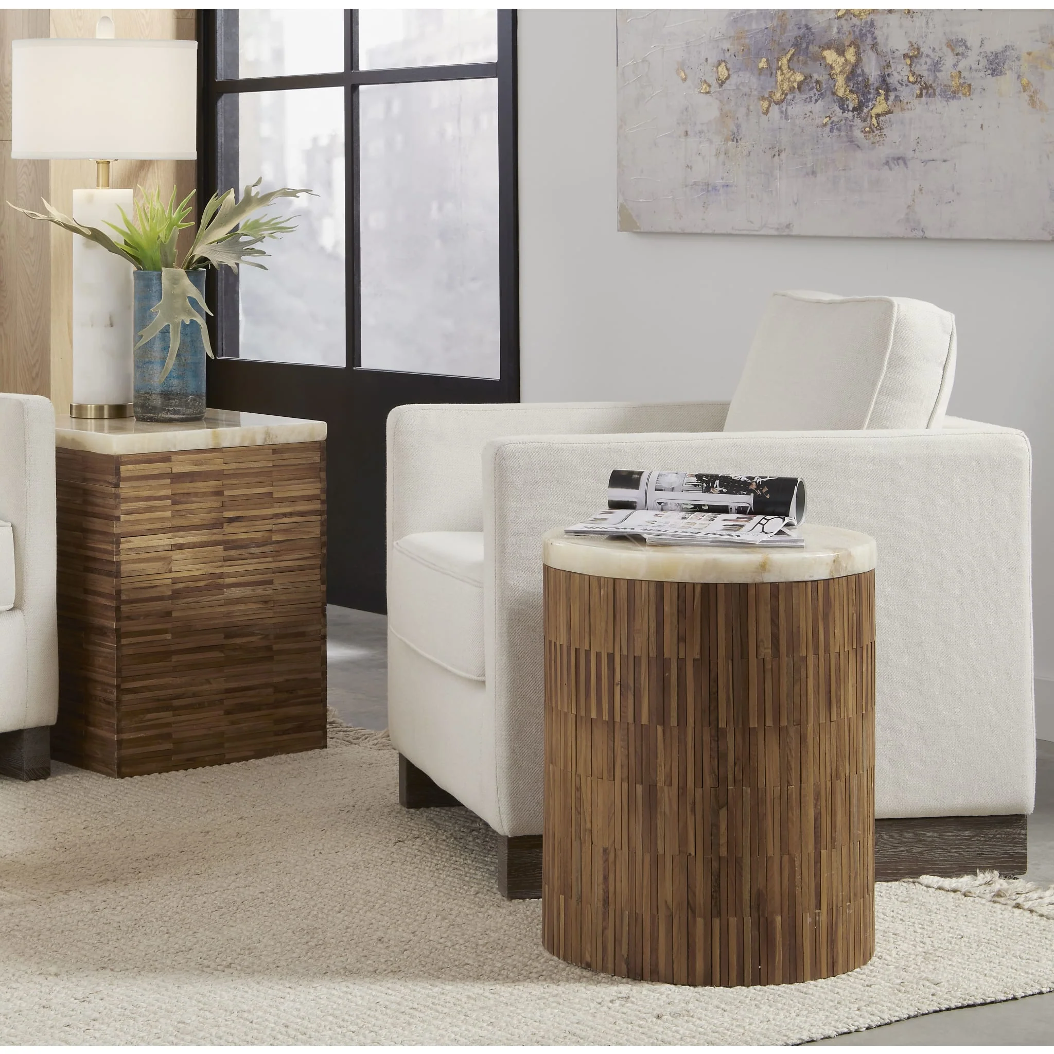 One Stone Wood Tile End Table in Onyx and Solid Teak - Image 2