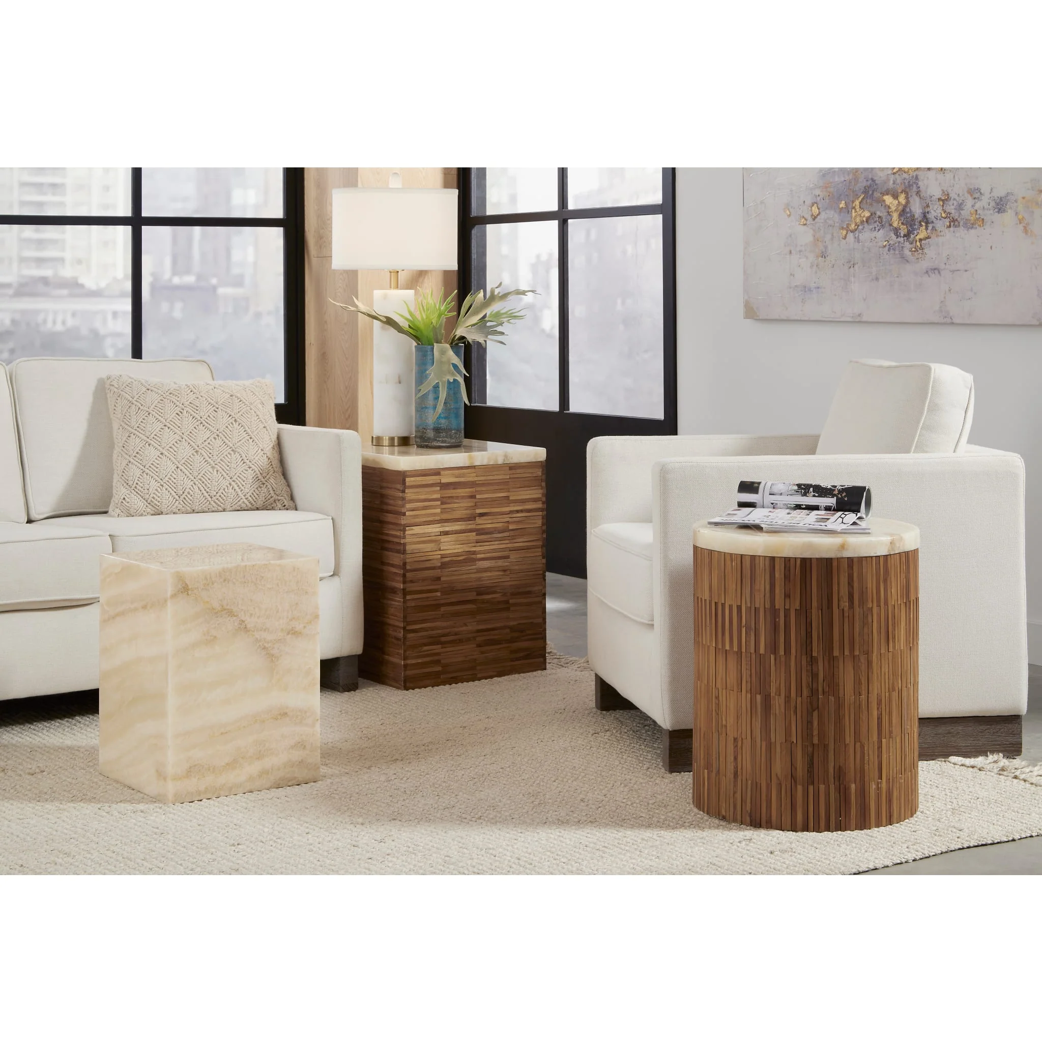 One Stone Wood Tile End Table in Onyx and Solid Teak - Image 3