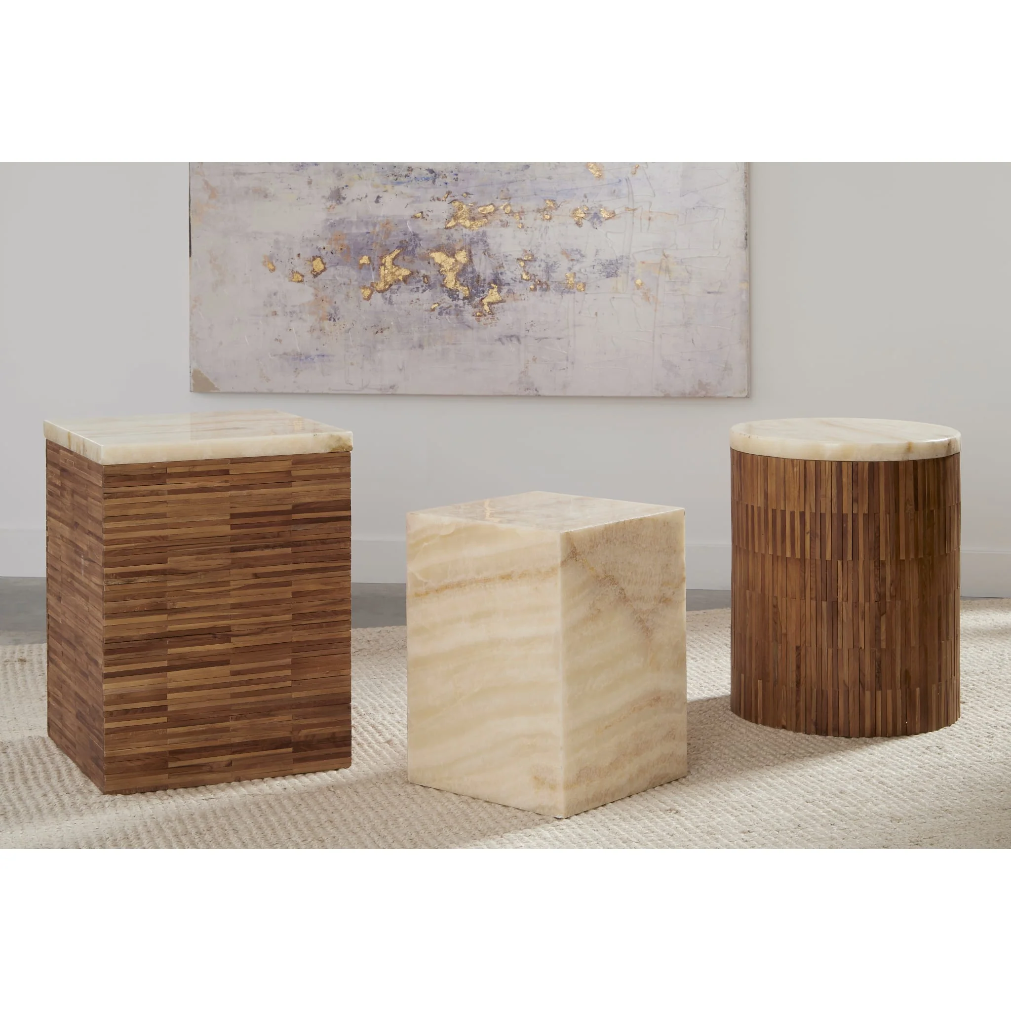 One Stone Wood Tile End Table in Onyx and Solid Teak - Image 4