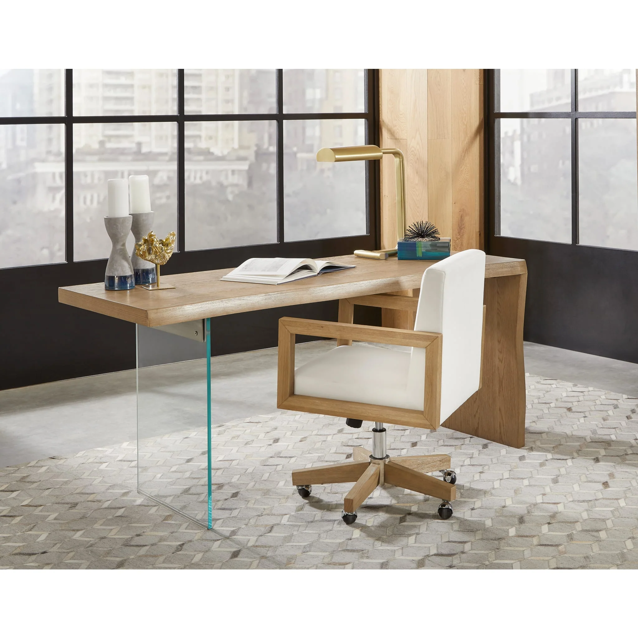 One Modern Coastal Writing Desk in White Oak and Glass - Image 4