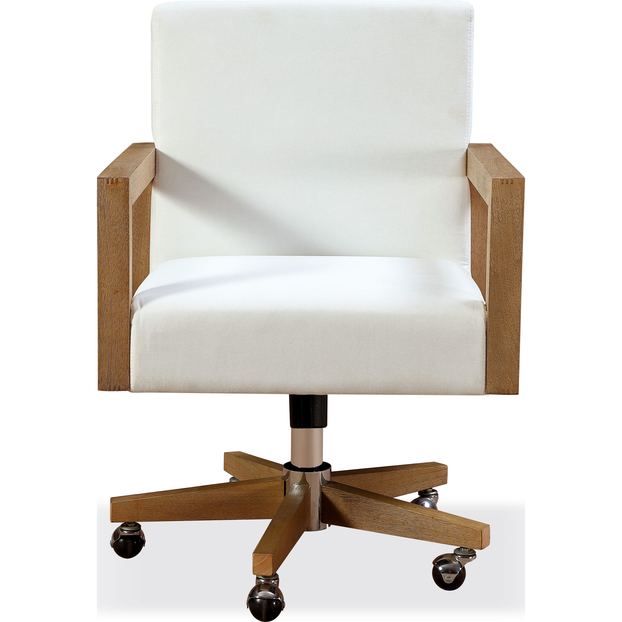 One Wood Frame Home Office Chair in Solid Wood and White Canvas - Image 3