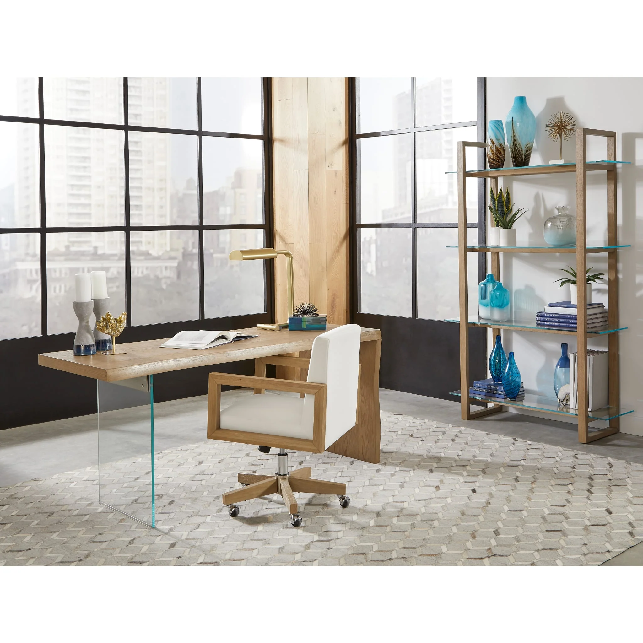 One Wood Frame Home Office Chair in Solid Wood and White Canvas - Image 7