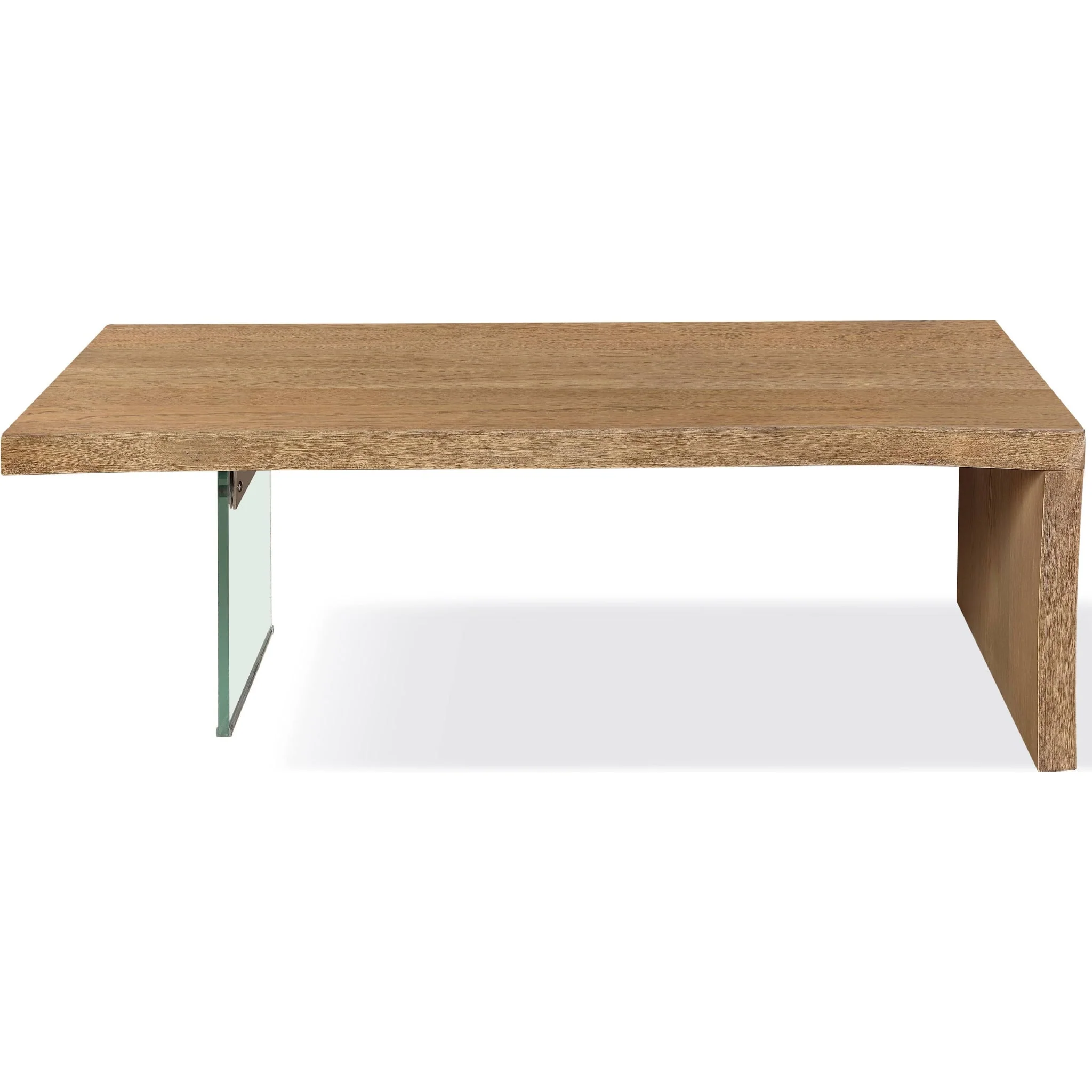 One Live-Edge White Oak and Glass Coffee Table in Bisque - Image 2
