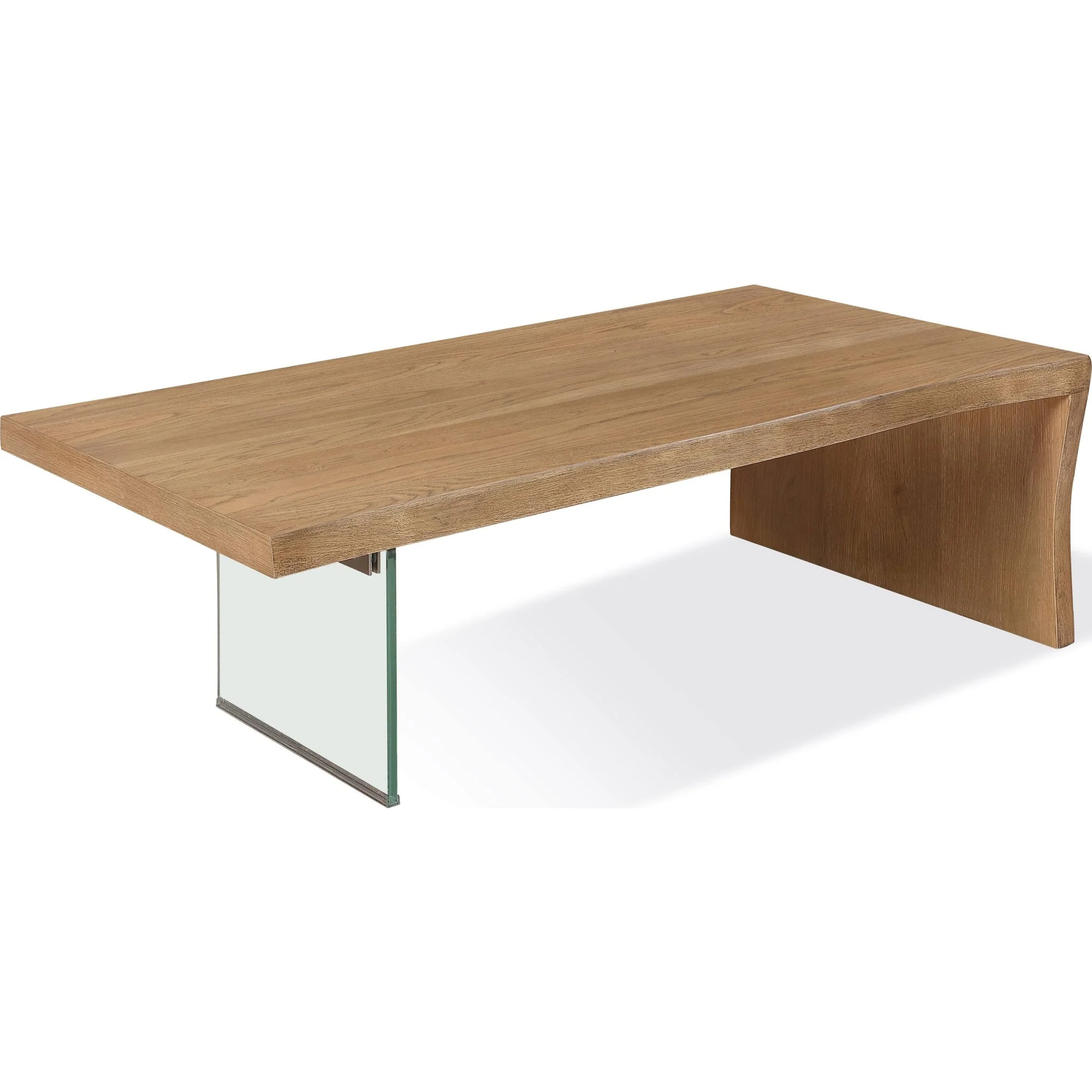 One Live-Edge White Oak and Glass Coffee Table in Bisque - Image 3