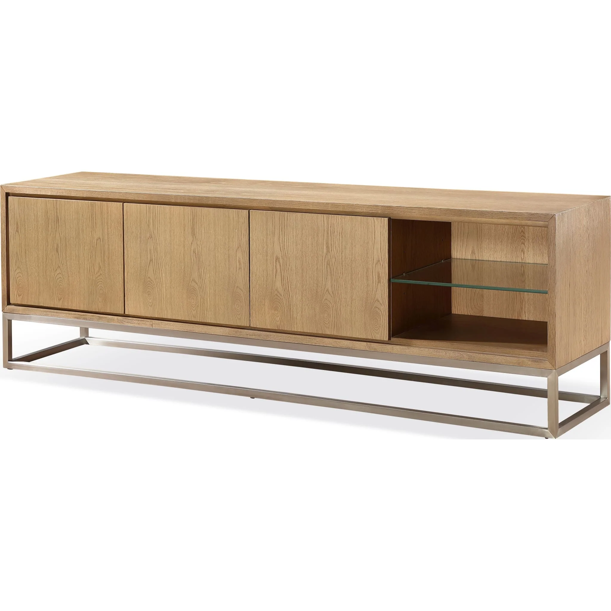 One Coastal Modern 84 inch TV Console in Brushed Stainless Steel and Bisque - Image 3