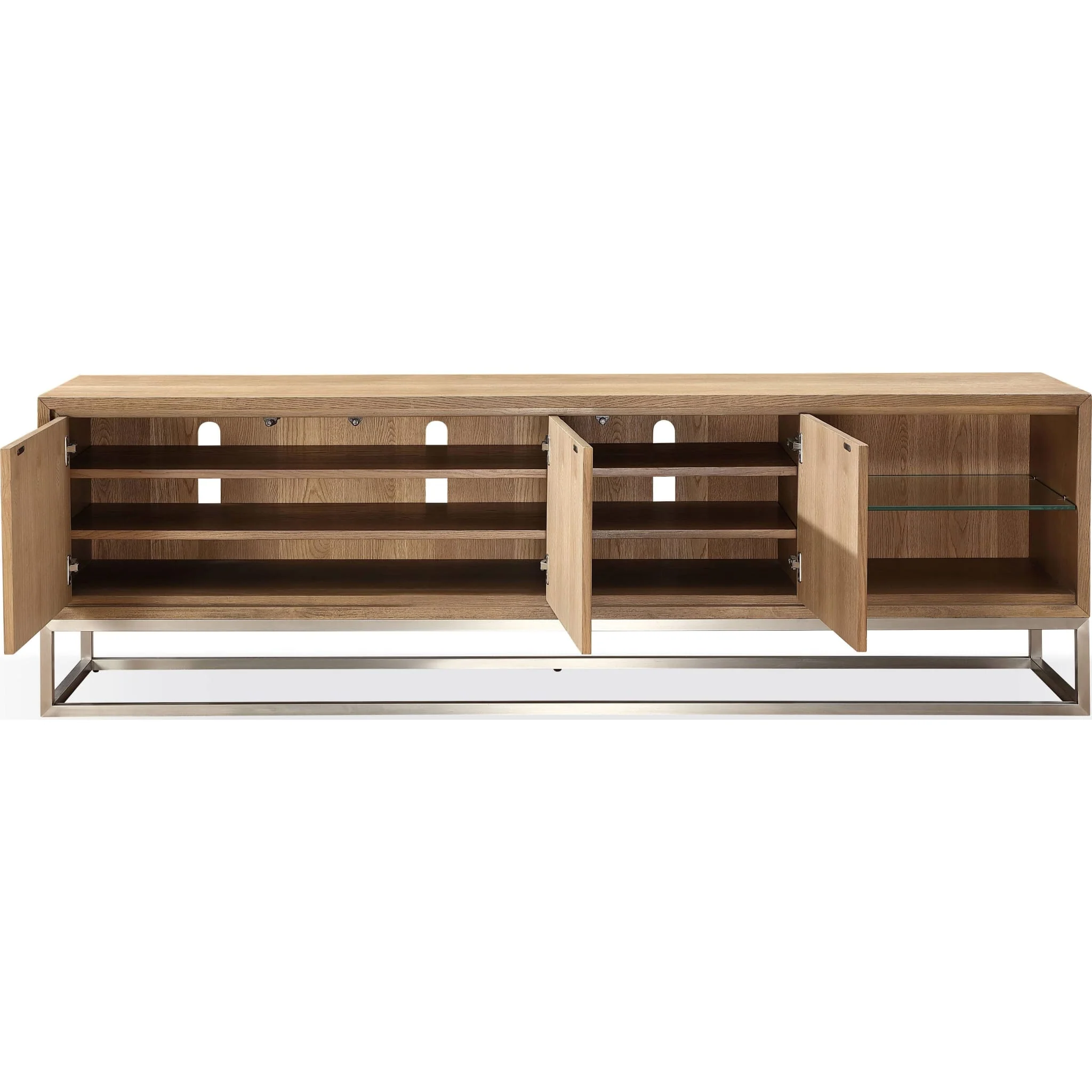 One Coastal Modern 84 inch TV Console in Brushed Stainless Steel and Bisque - Image 4