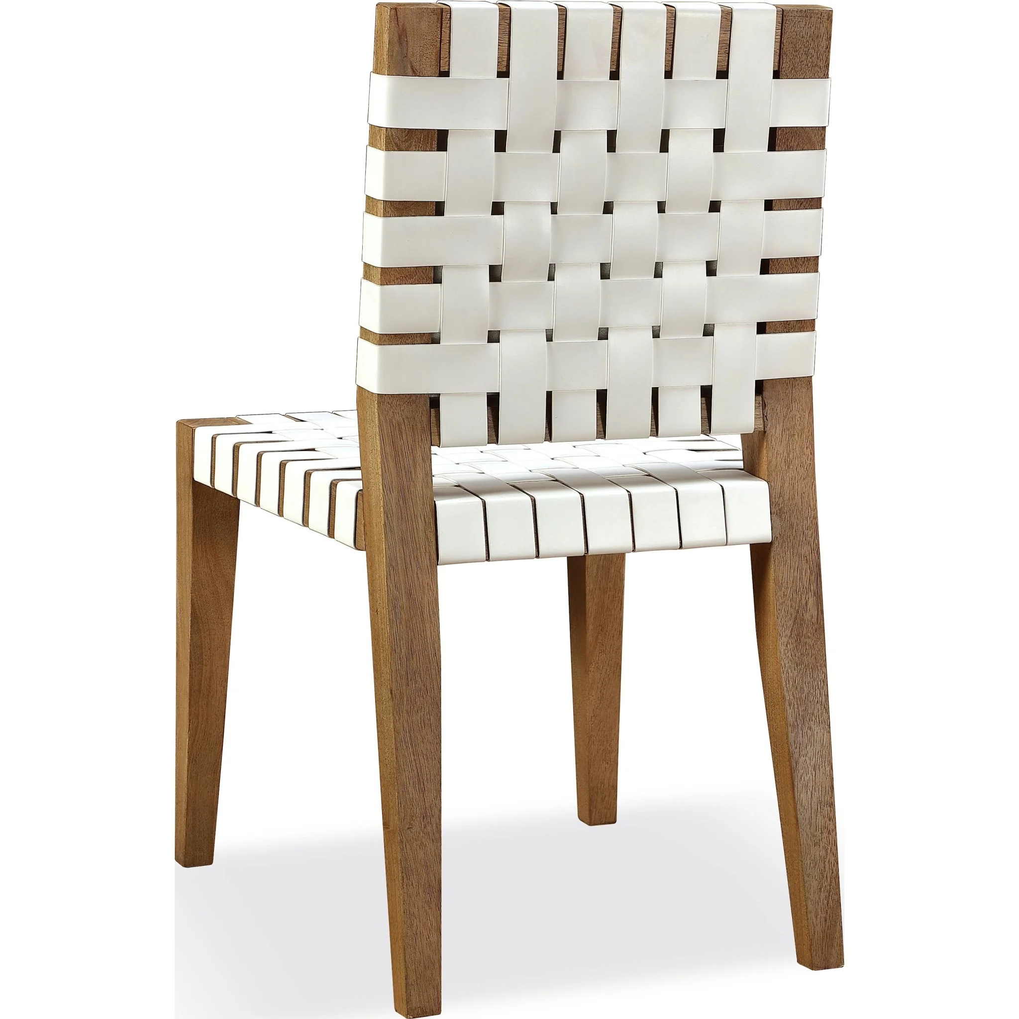 One Woven Leather and Solid Wood Dining Side Chair in White and Bisque - Image 5