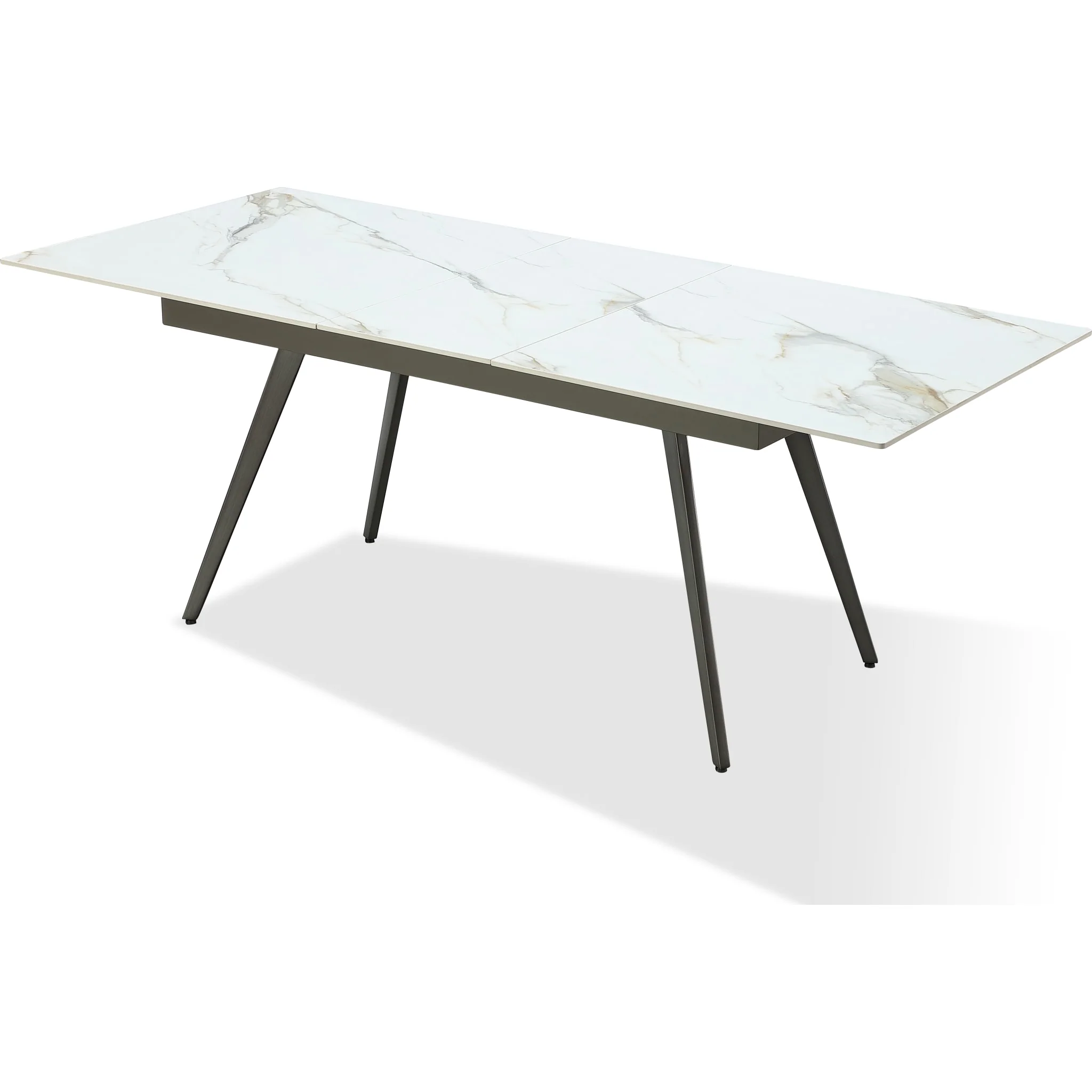 Lucia Extendable Stone Top Metal Leg Dining Table in Polished Cappuccino and Gunmetal - Image 2