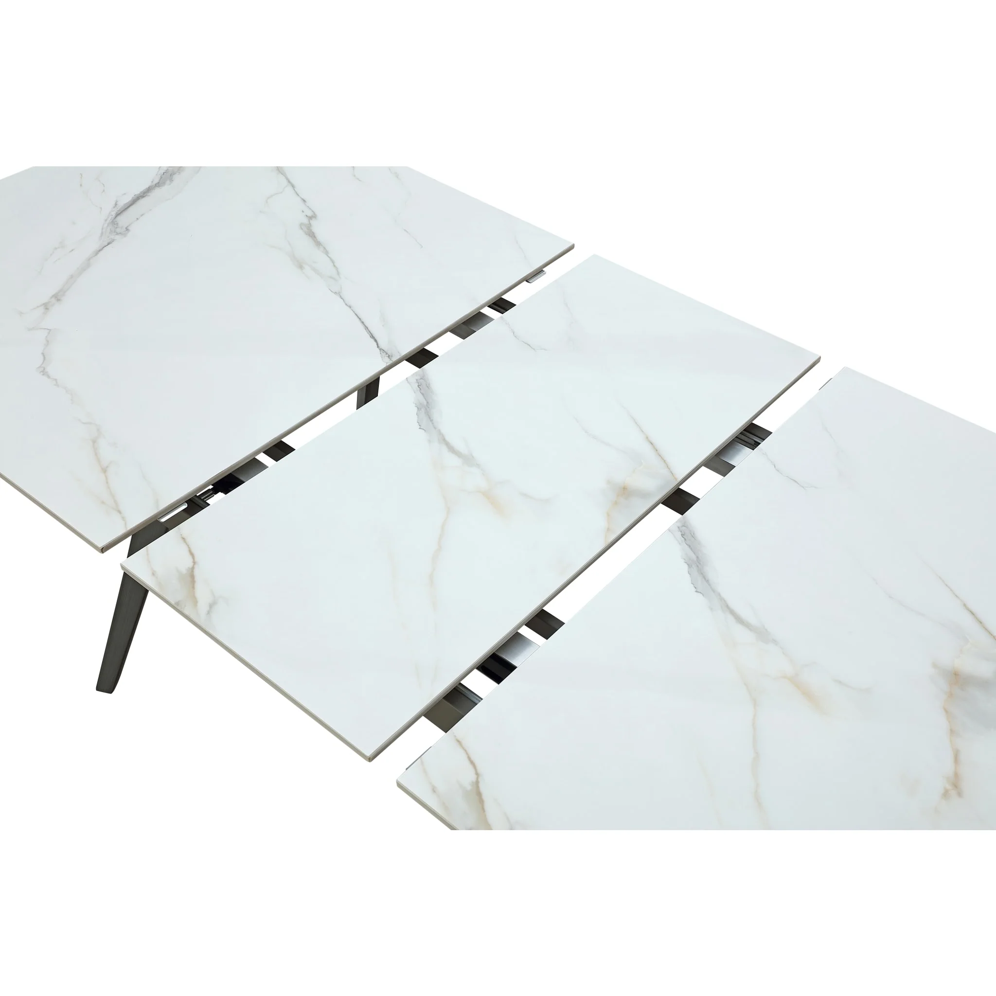 Lucia Extendable Stone Top Metal Leg Dining Table in Polished Cappuccino and Gunmetal - Image 3
