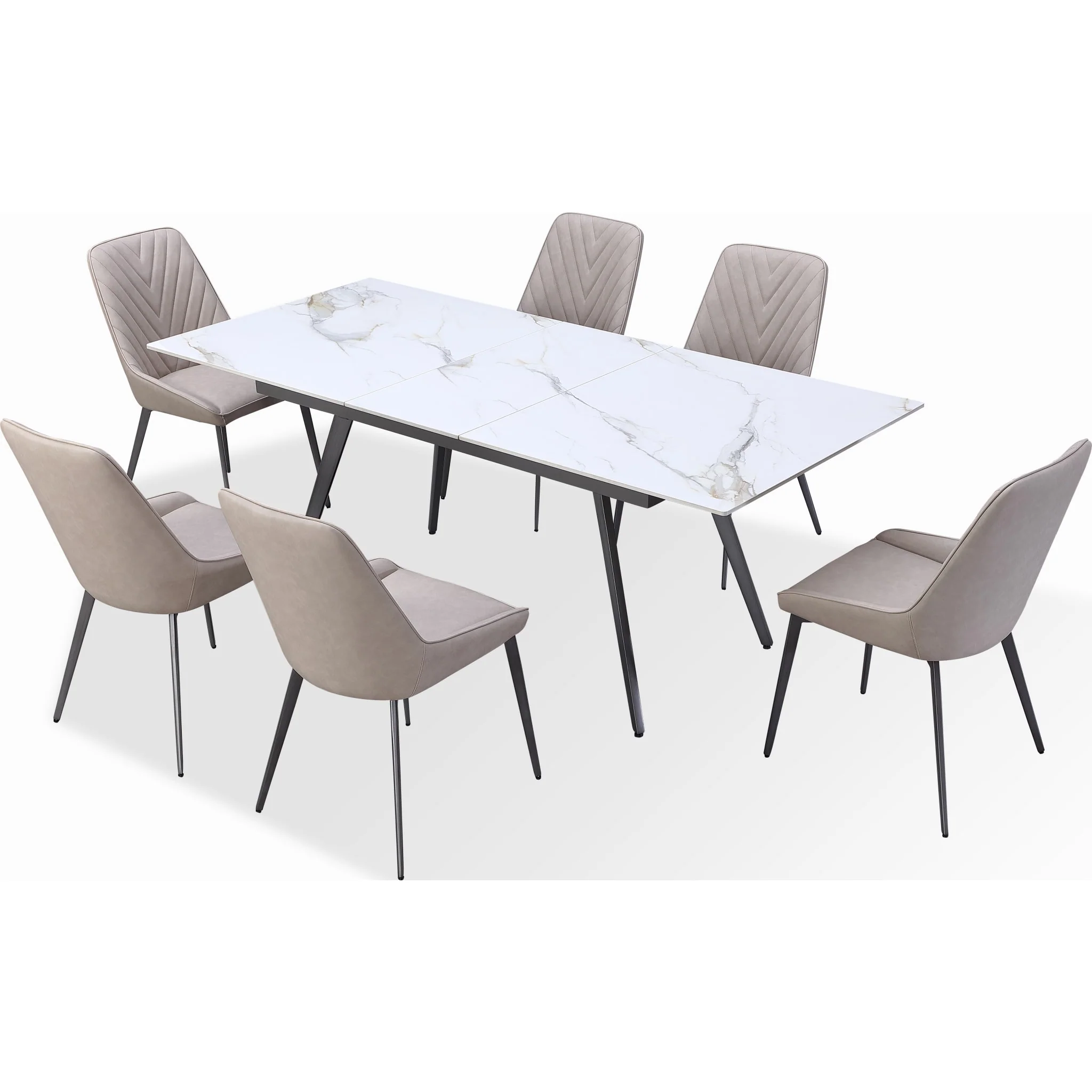 Lucia Extendable Stone Top Metal Leg Dining Table in Polished Cappuccino and Gunmetal - Image 4