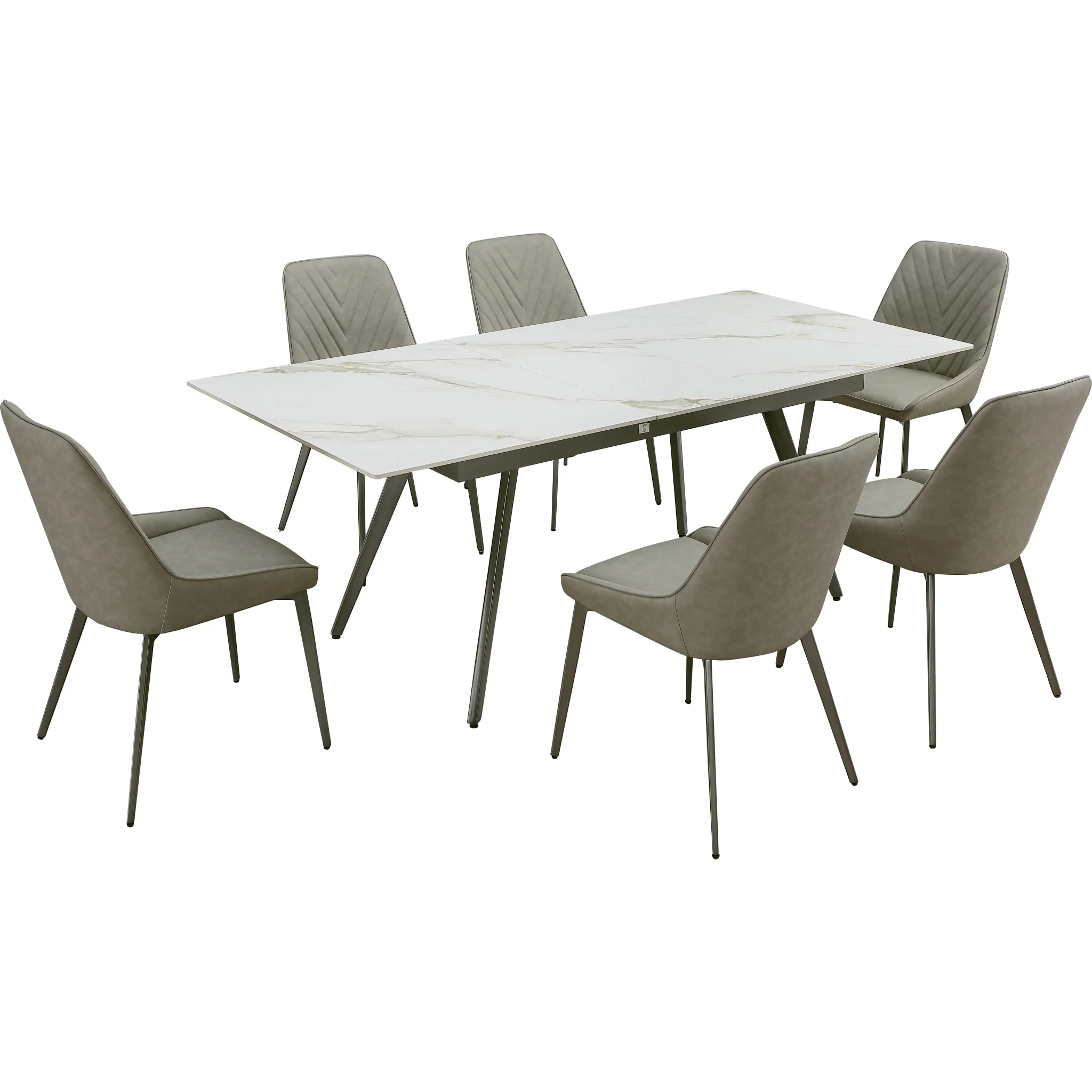 Lucia Extendable Stone Top Metal Leg Dining Table in Polished Cappuccino and Gunmetal - Image 7