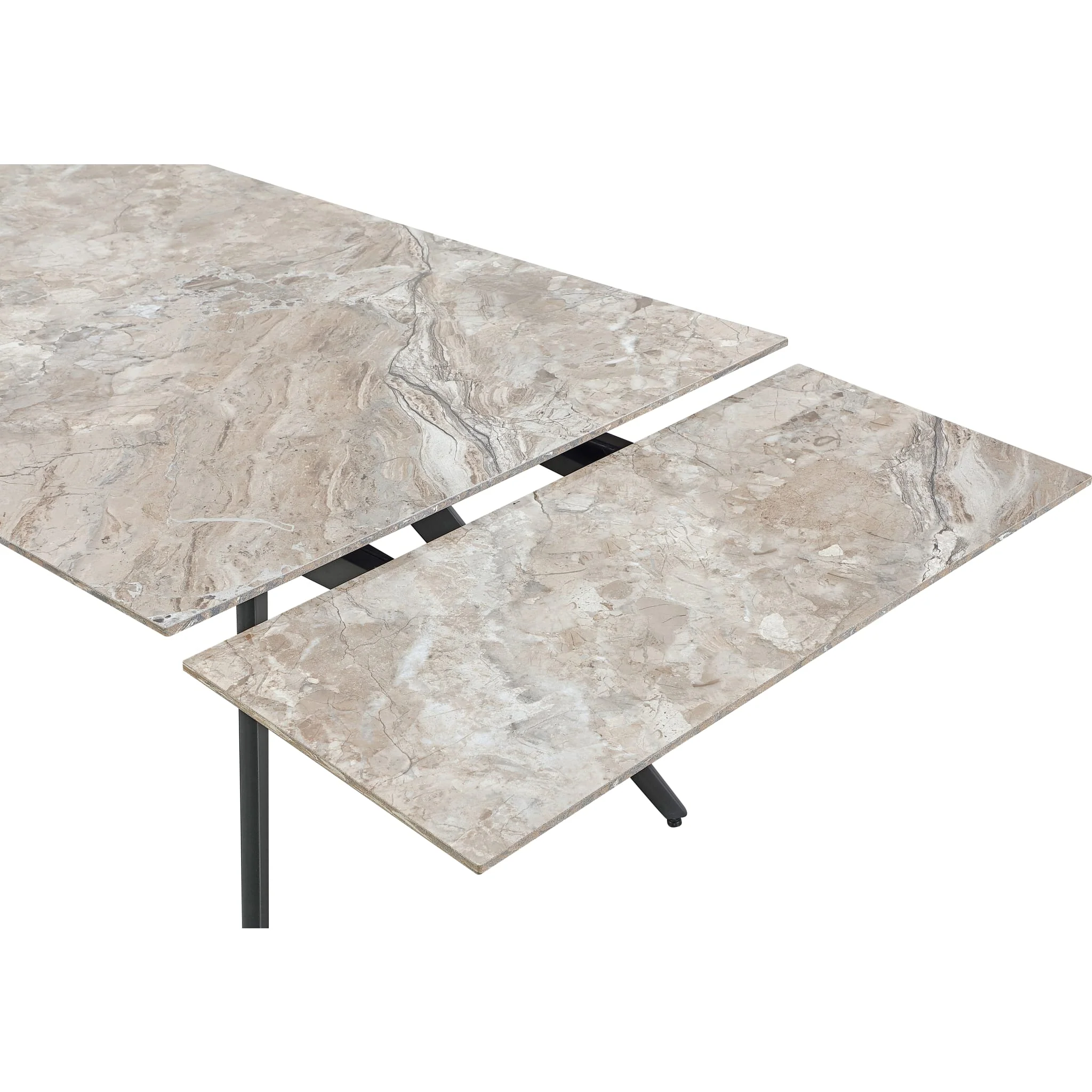 Lucia Double Extension Stone Top Metal Leg Dining Table in Rich Brown and Black - Image 4