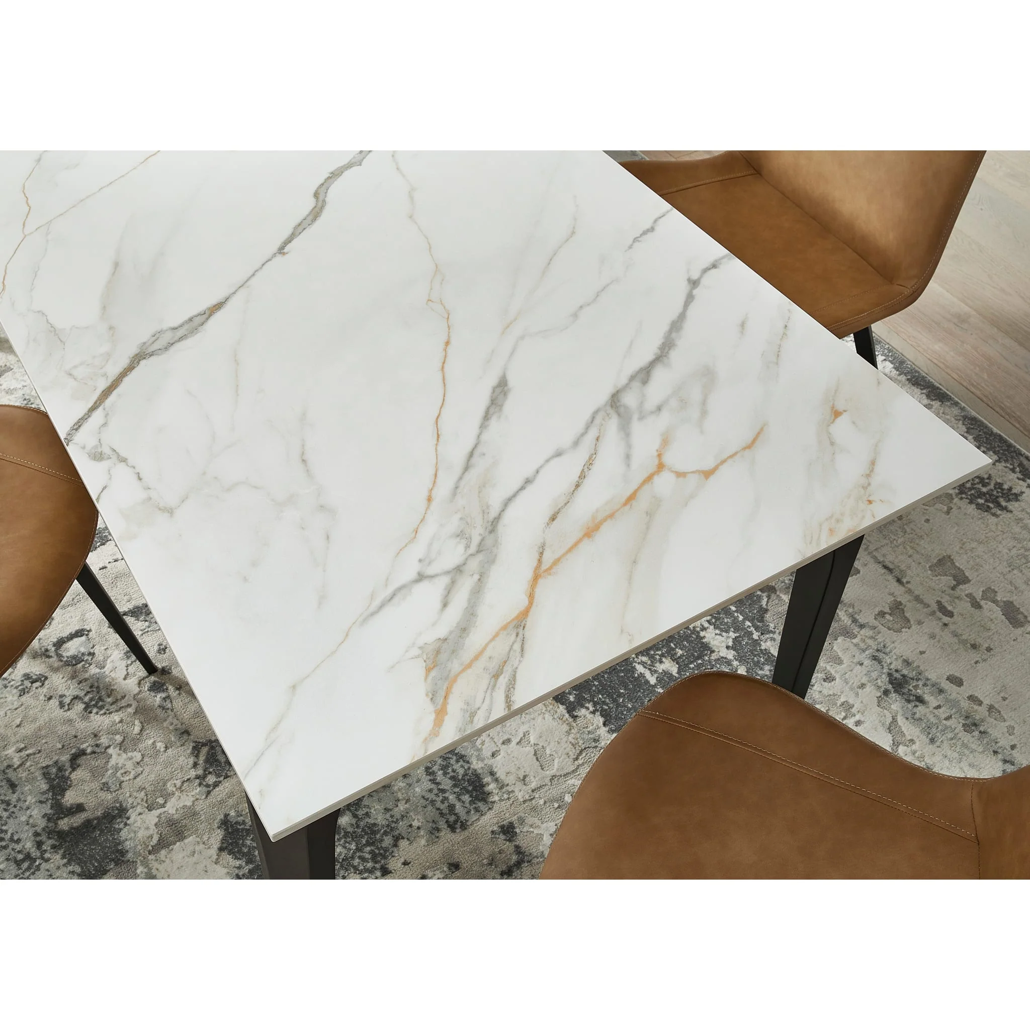 Nicoya Stone Top Rectangular Dining Table in Pumpkin Spice Stone and Black Metal - Image 3
