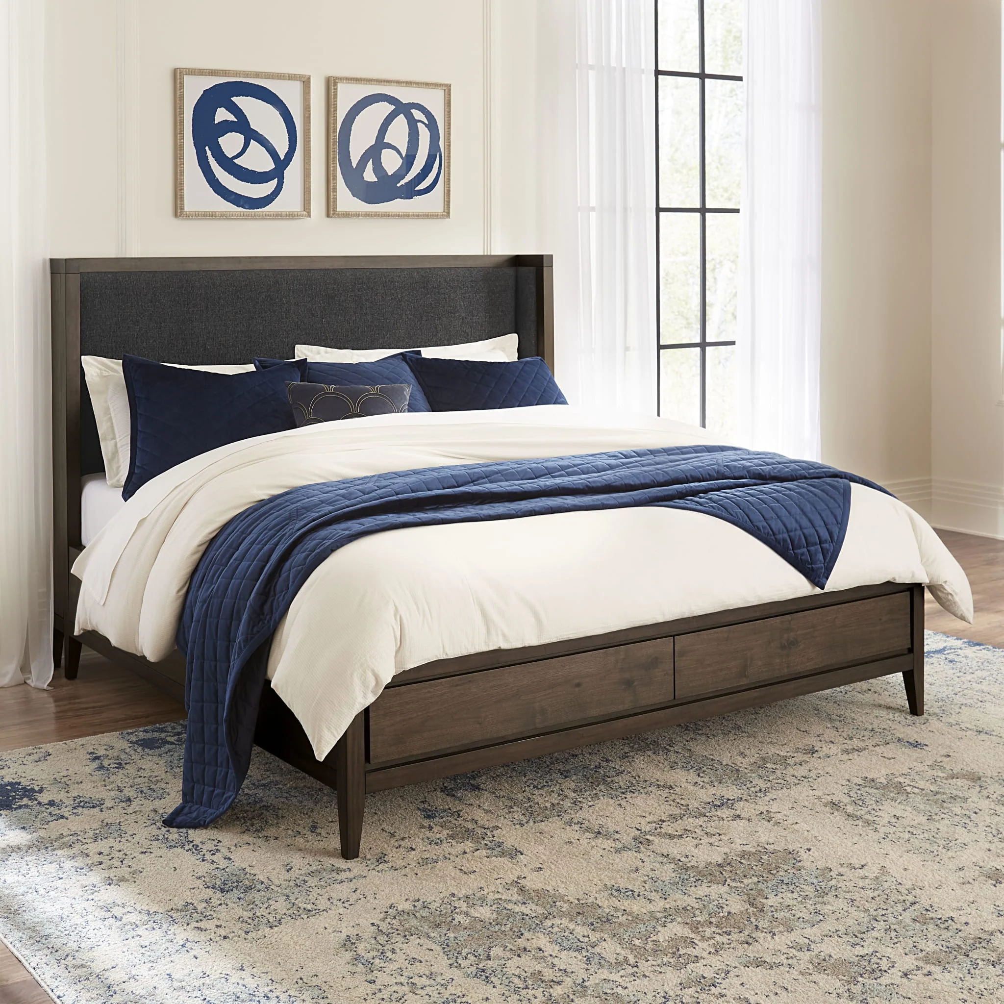 Boracay Upholstered Wingback Storage Bed in Wild Oats Brown