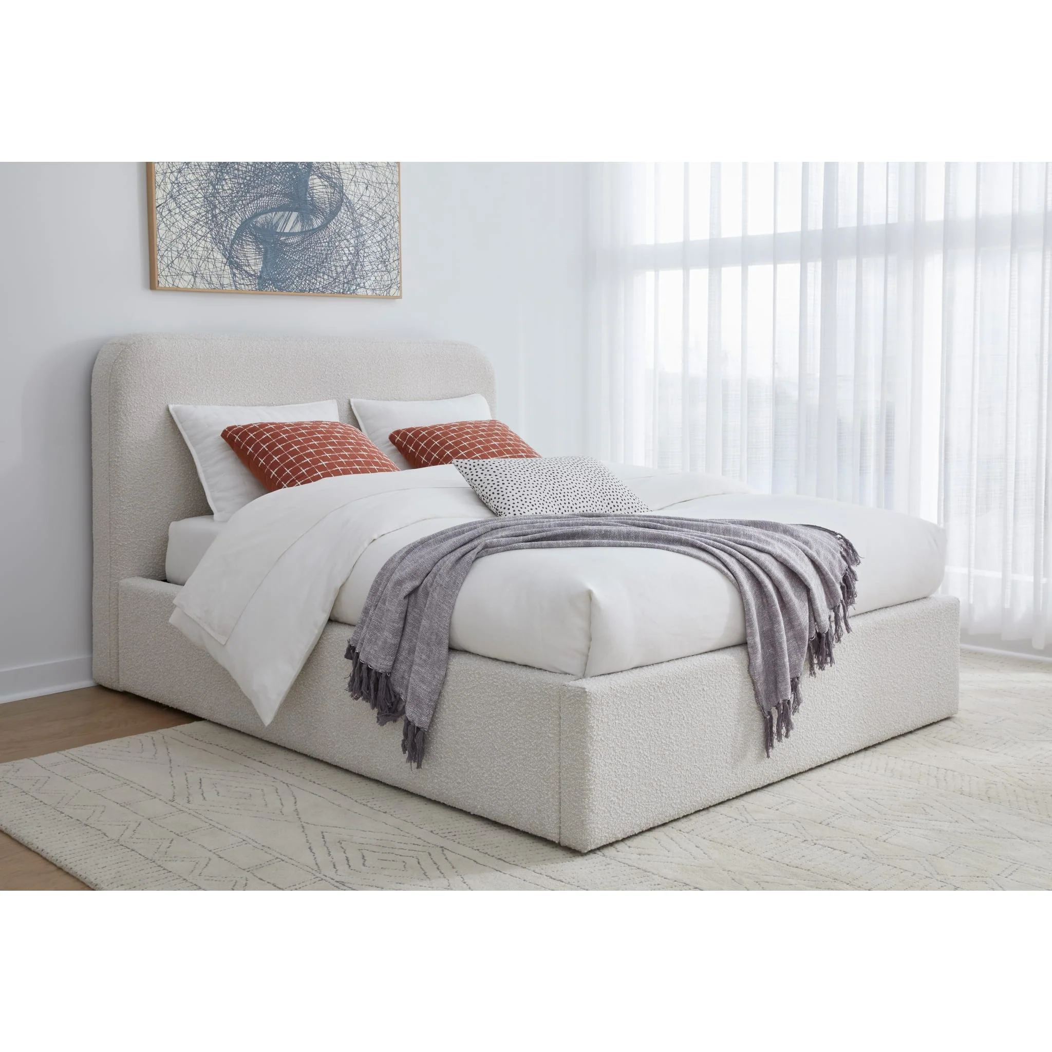 Off-White Upholstered Platform Bed in Ricotta Boucle (2026) - Image 3