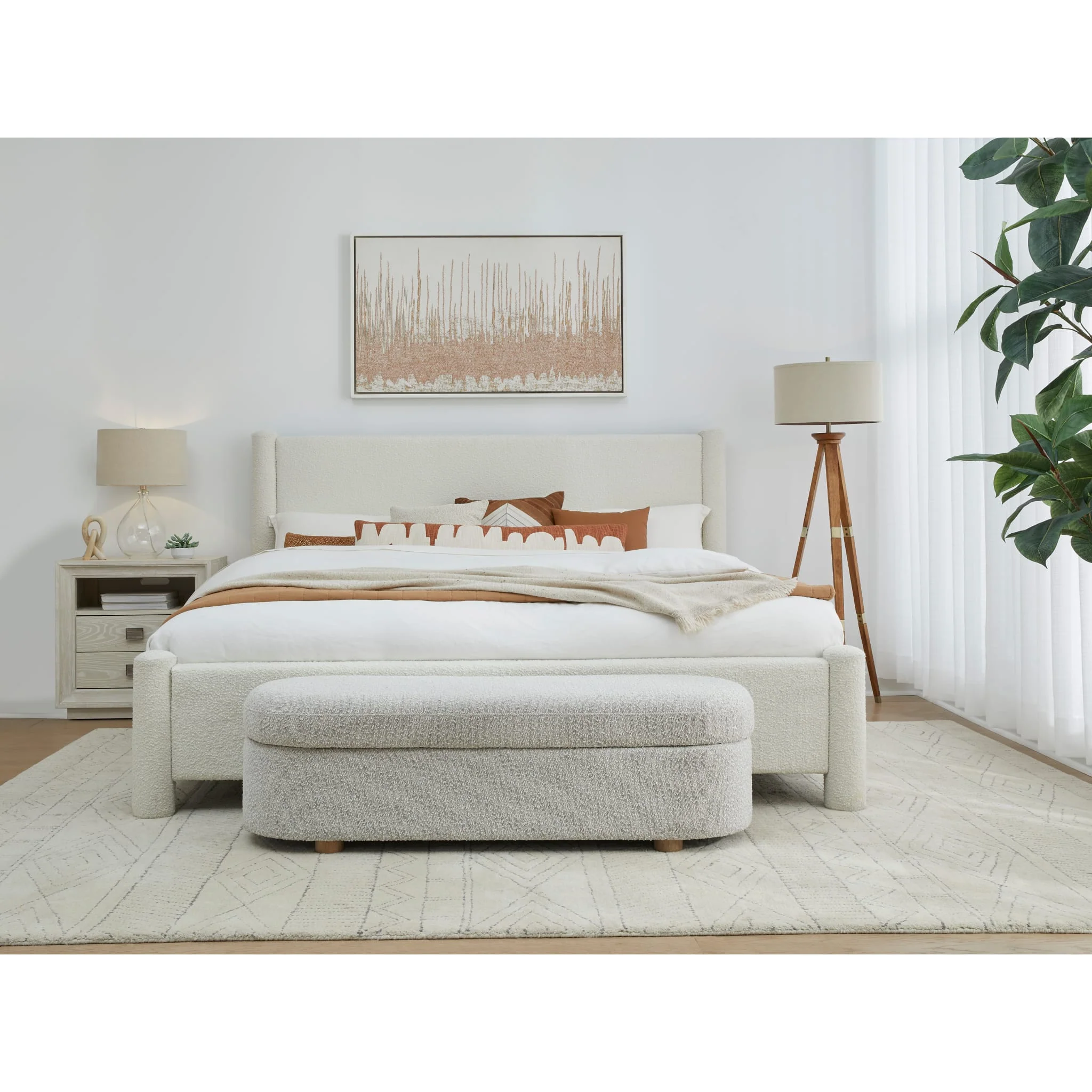 Burke Upholstered Platform Bed in Cottage Cheese Boucle - Image 2