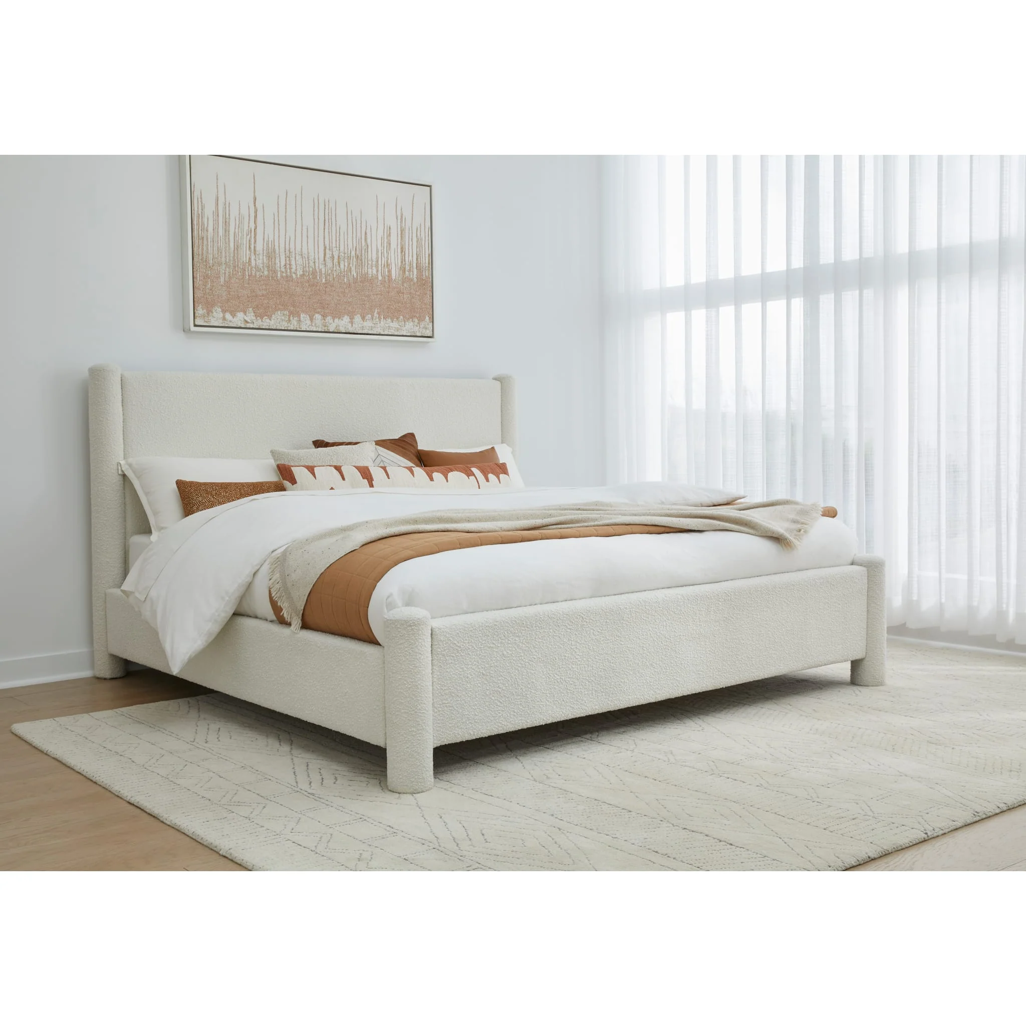 Burke Upholstered Platform Bed in Cottage Cheese Boucle - Image 3