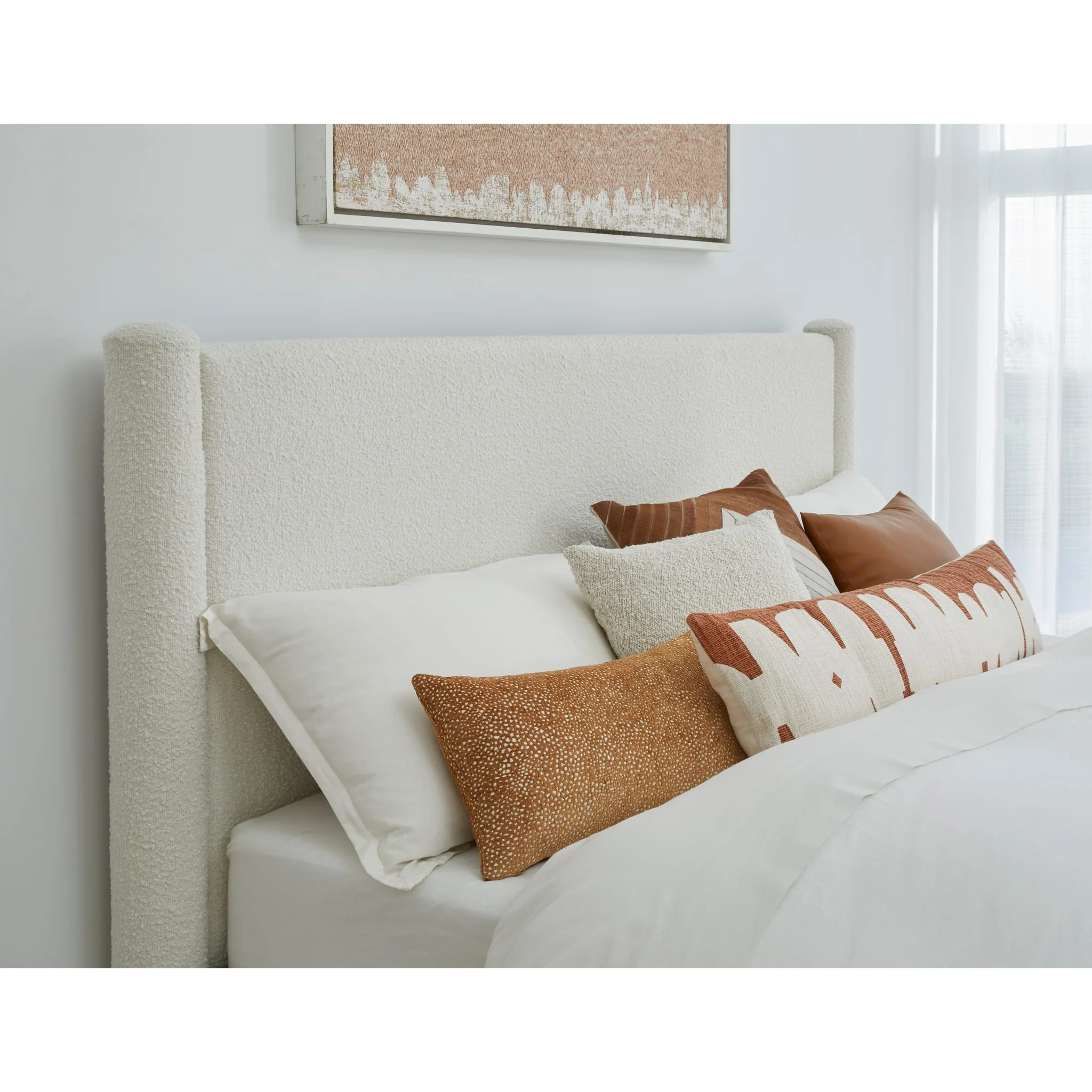 Burke Upholstered Platform Bed in Cottage Cheese Boucle - Image 4