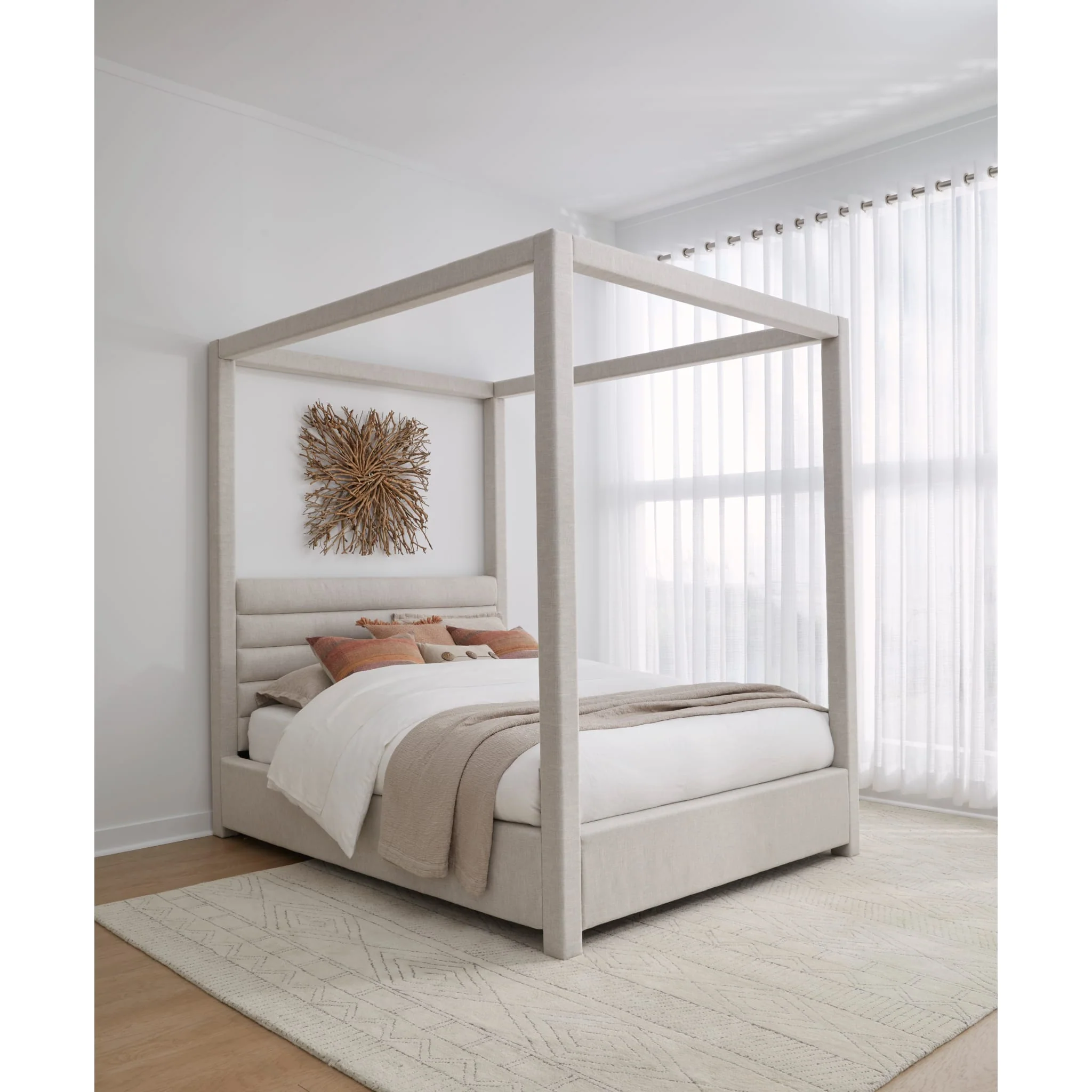 Rockford Upholstered Canopy Bed in Turtle Dove Linen (2026) - Image 3