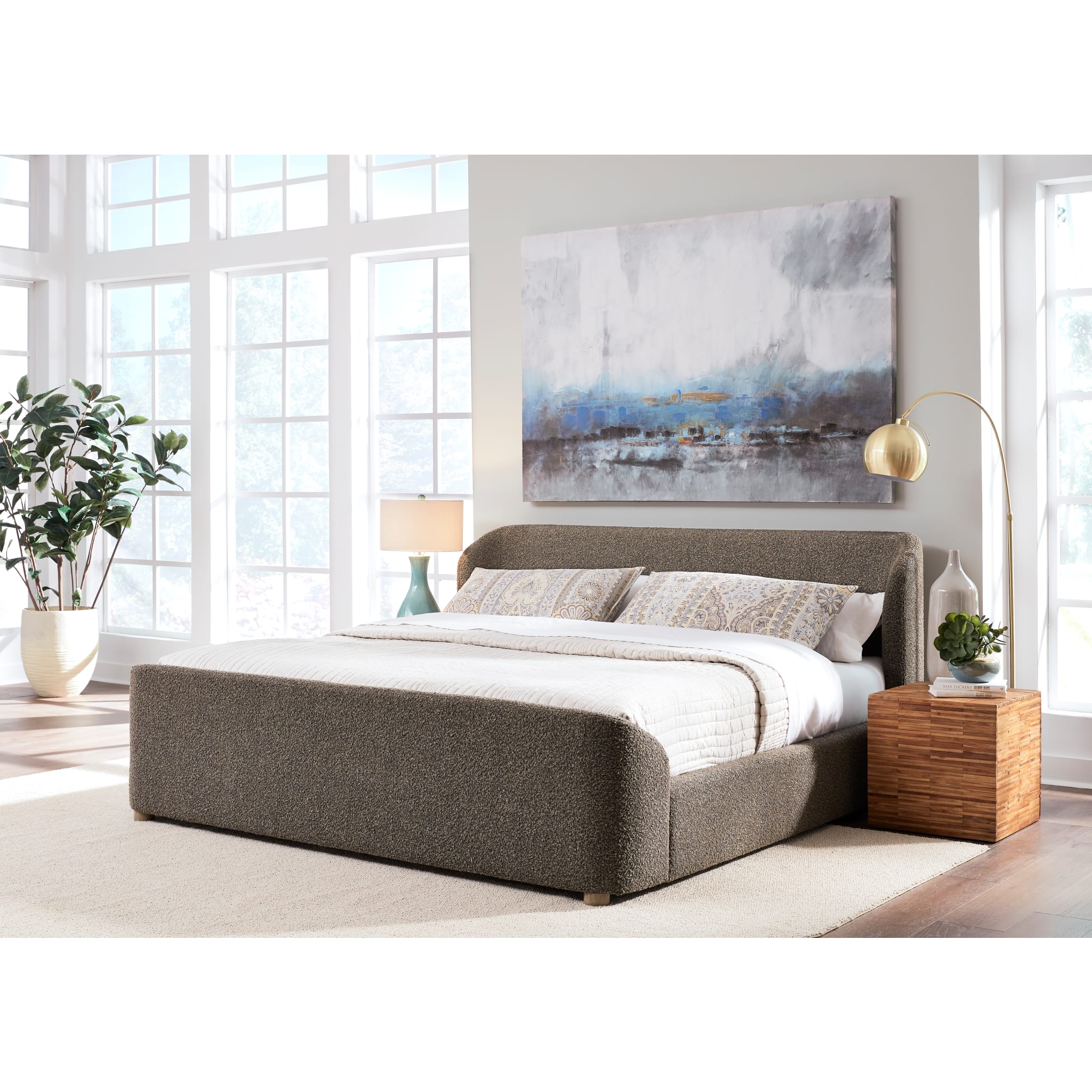 Kiki Upholstered Platform Bed in Pumpernickel Boucle - Image 2