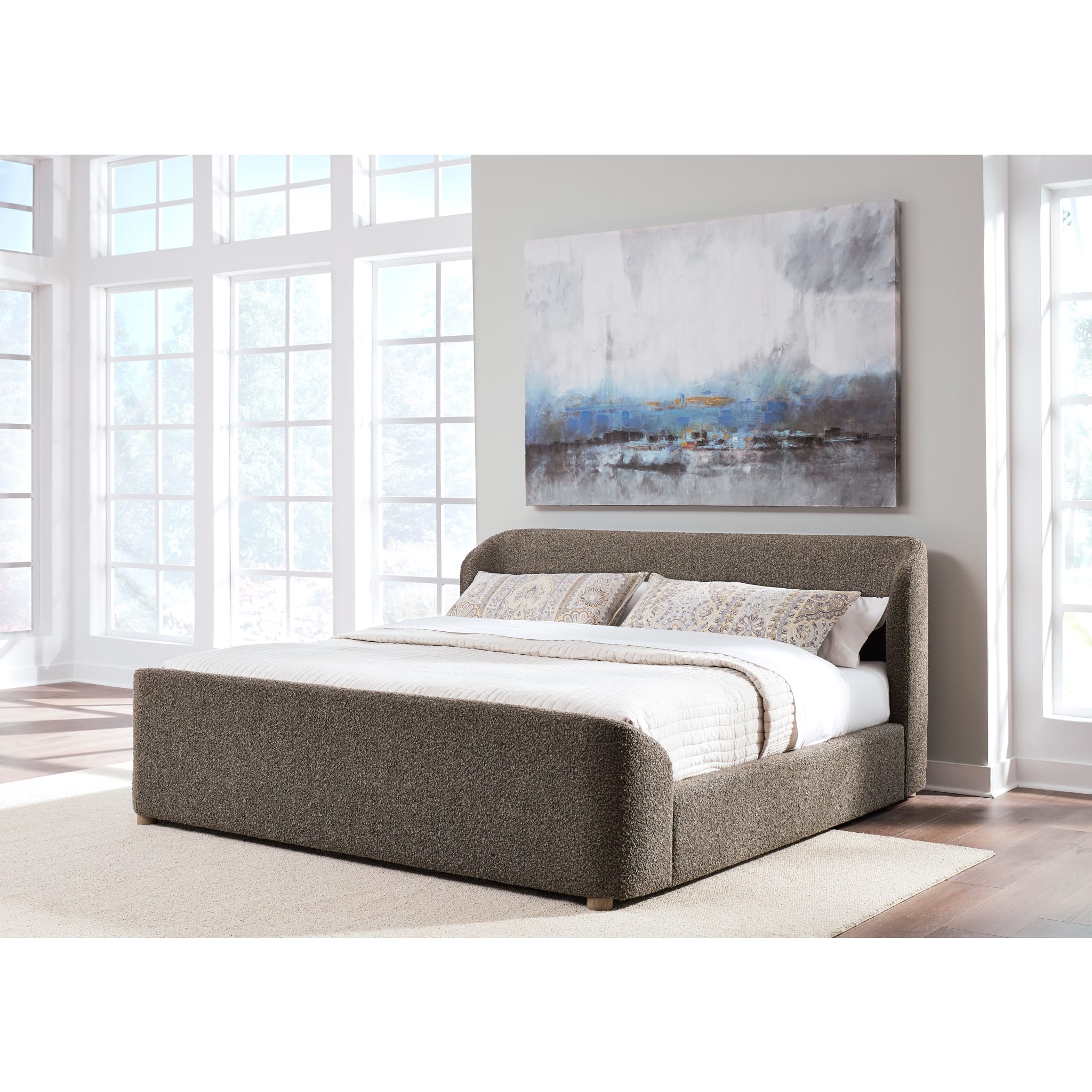 Kiki Upholstered Platform Bed in Pumpernickel Boucle - Image 3