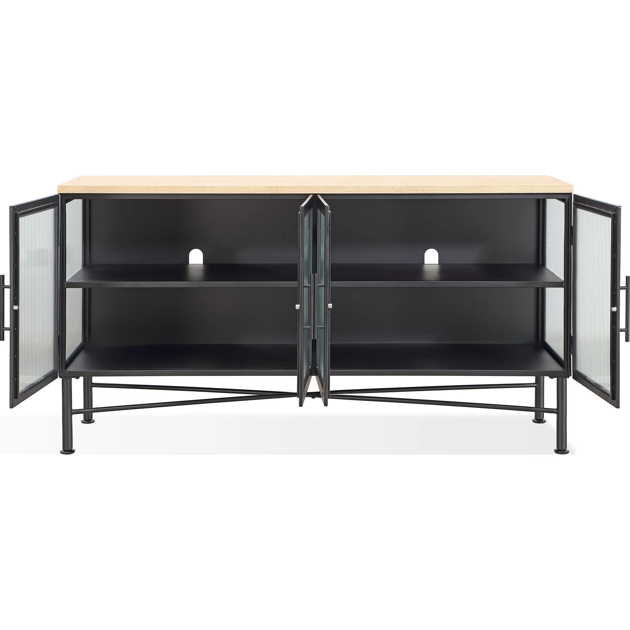 Aere Four Door Ribbed Glass, Metal and Wood Sideboard in Natural Ash and Black - Image 4