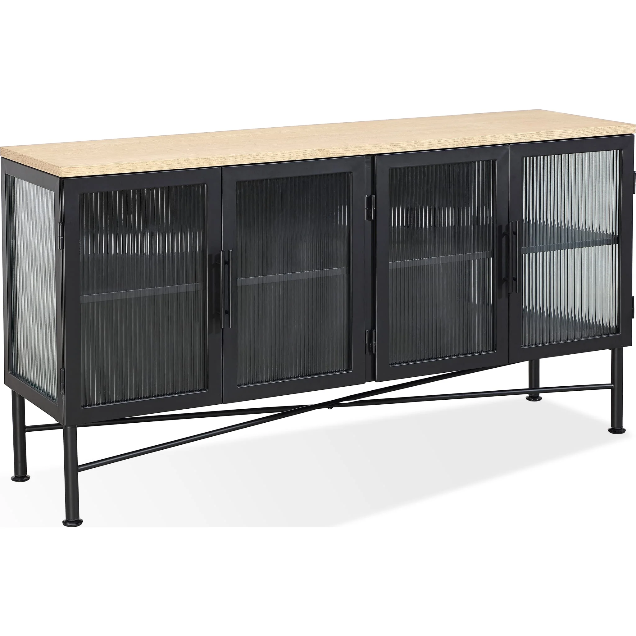 Aere Four Door Ribbed Glass, Metal and Wood Sideboard in Natural Ash and Black - Image 6
