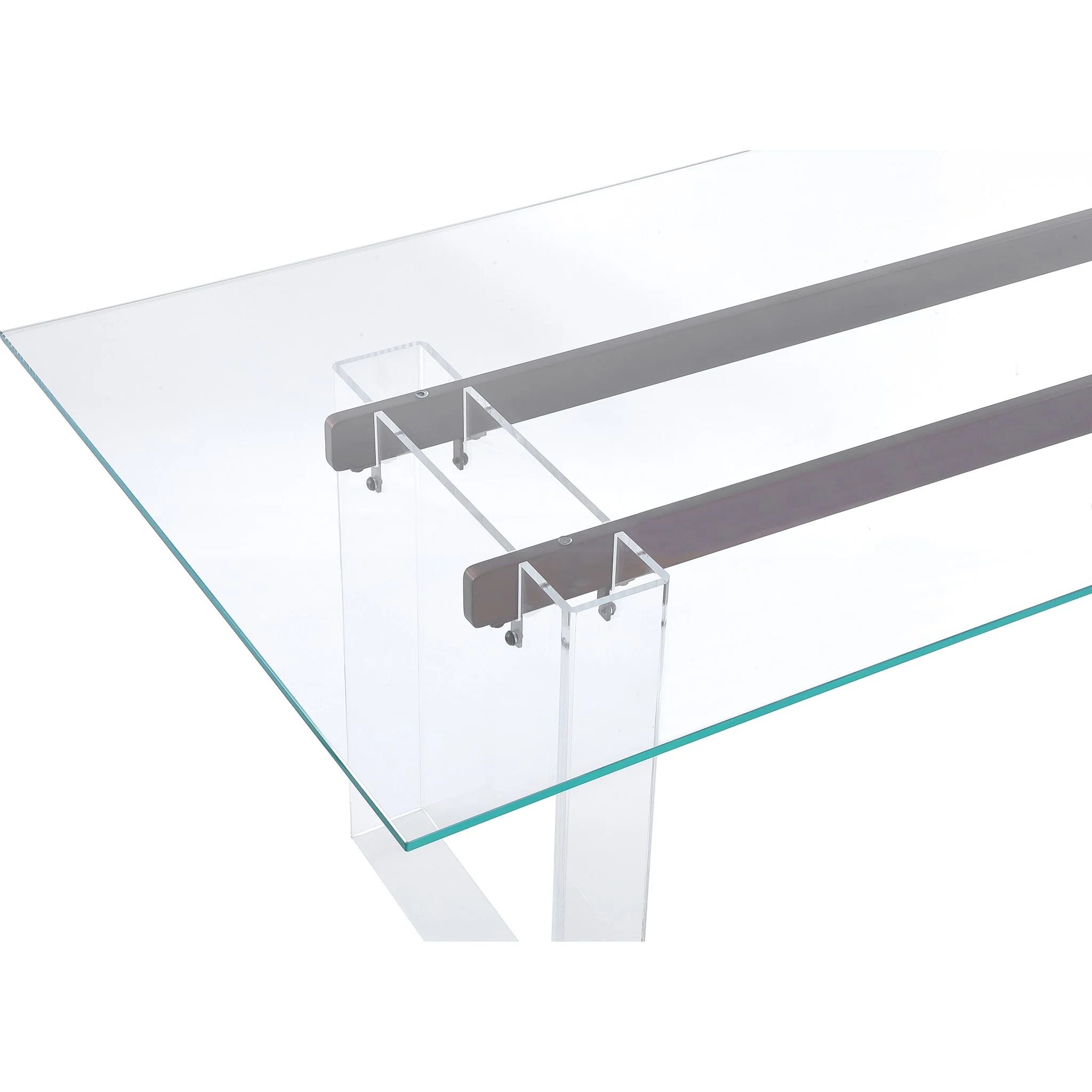 Moorea Double Pedestal Rectangular Dining Table in Clear Acrylic, Glass and Bronze Metal - Image 4