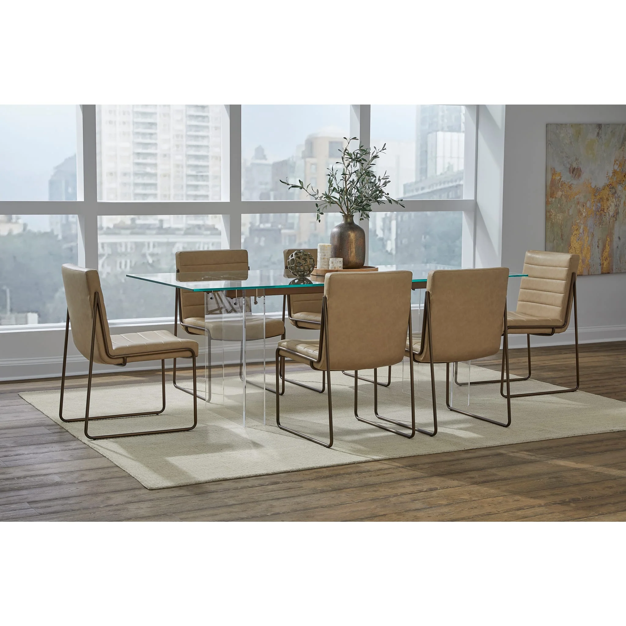 Moorea Double Pedestal Rectangular Dining Table in Clear Acrylic, Glass and Bronze Metal - Image 5